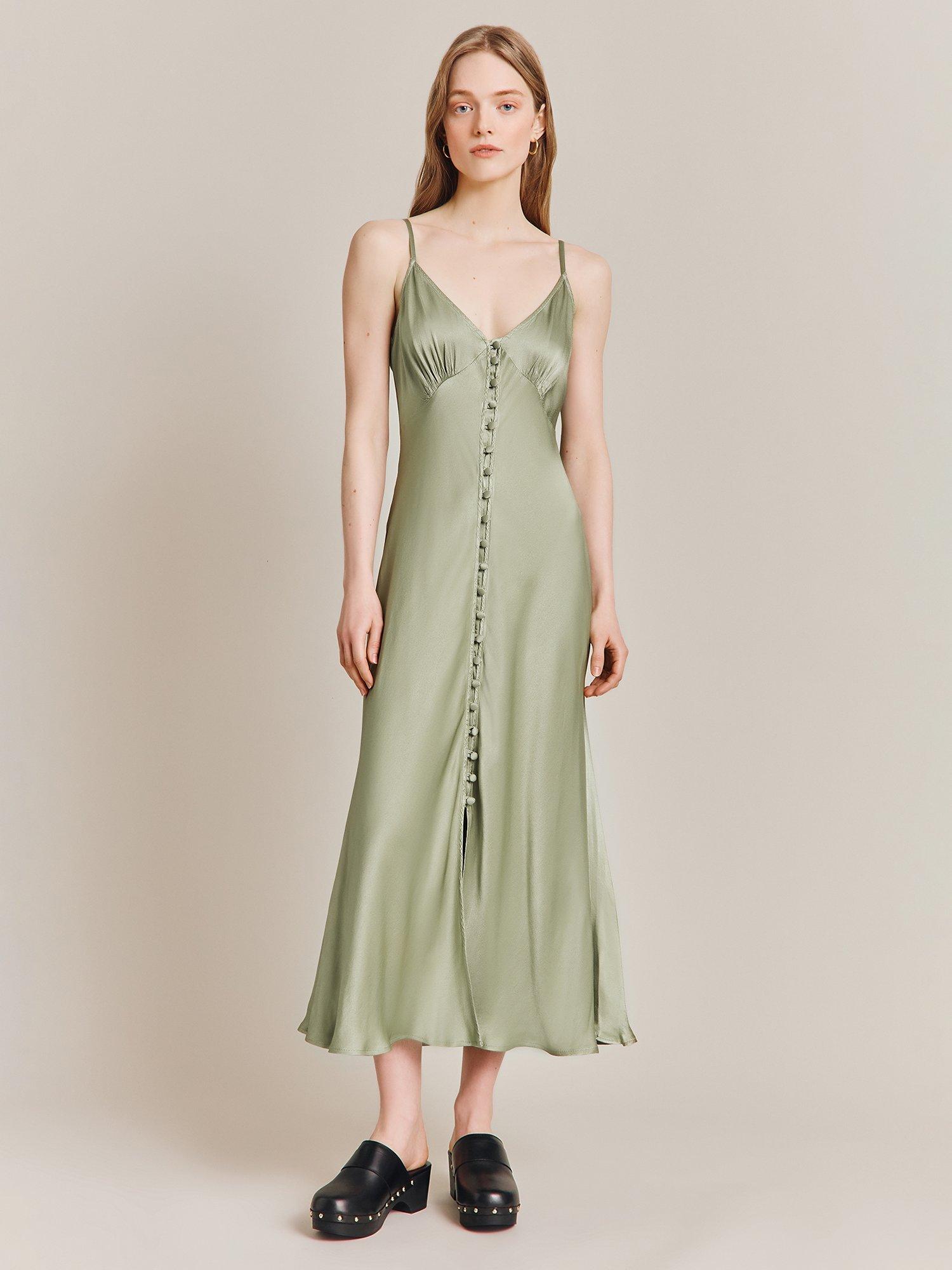 Ghost Jada Satin Slip Midi Dress, Willow