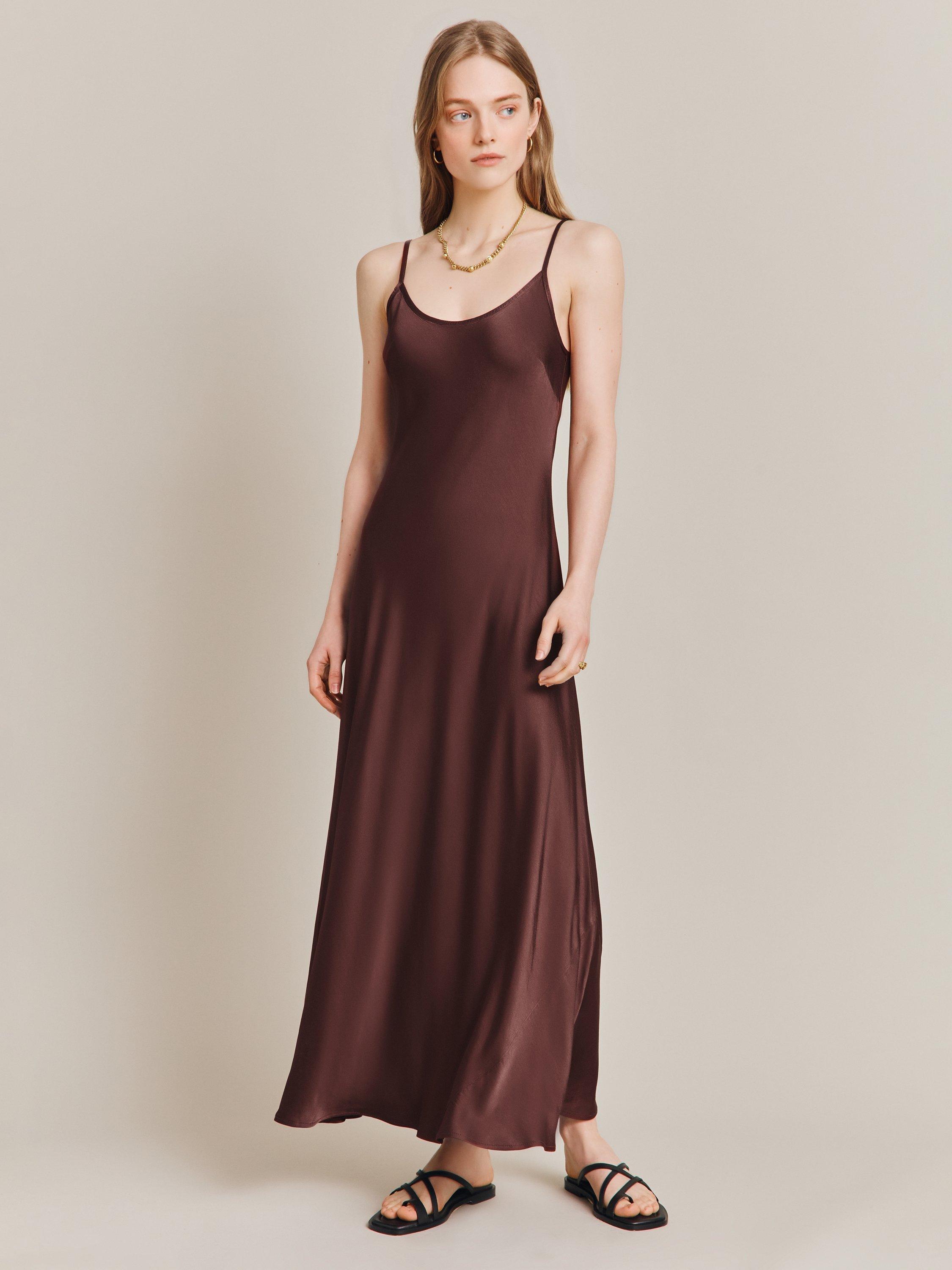 Ghost Joelle Satin Slip Midi Dress, Russet