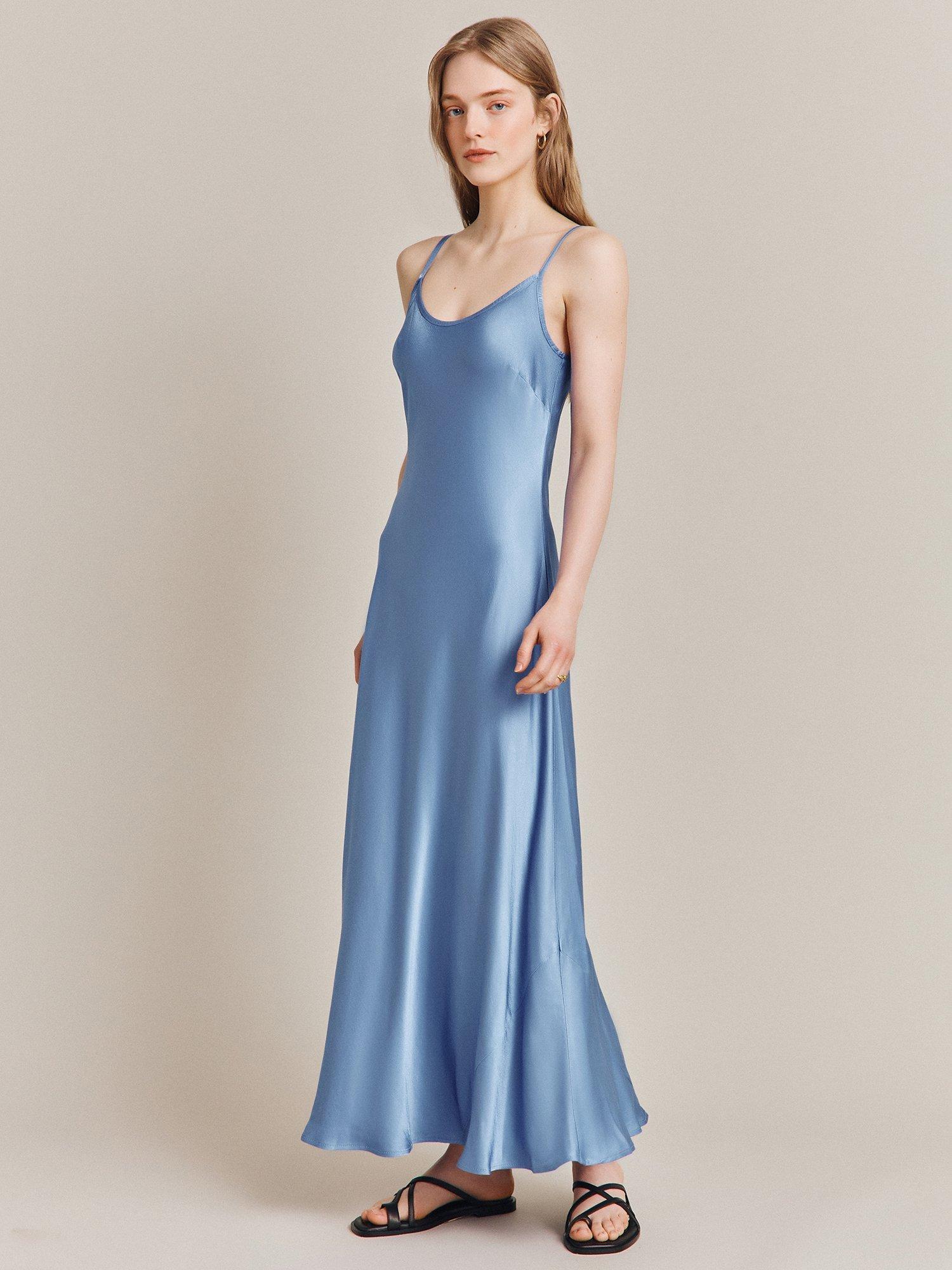 Ghost Joelle Satin Slip Midi Dress, Cornflower