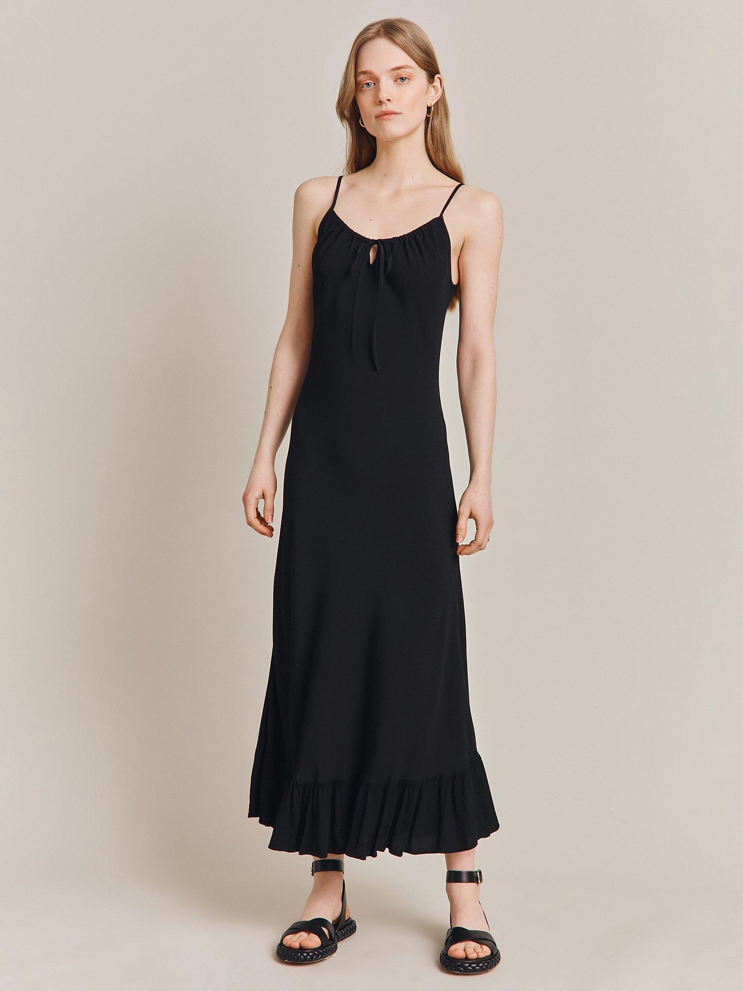Ghost Isabella Tiered Hem Midi Dress, Black