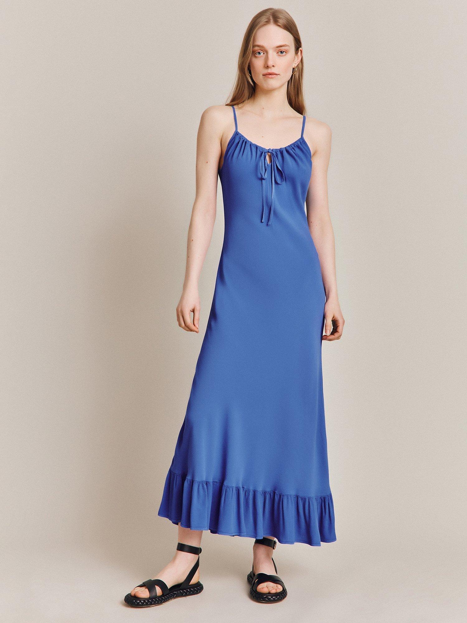 Ghost Isabella Tiered Hem Midi Dress, Rich Blue