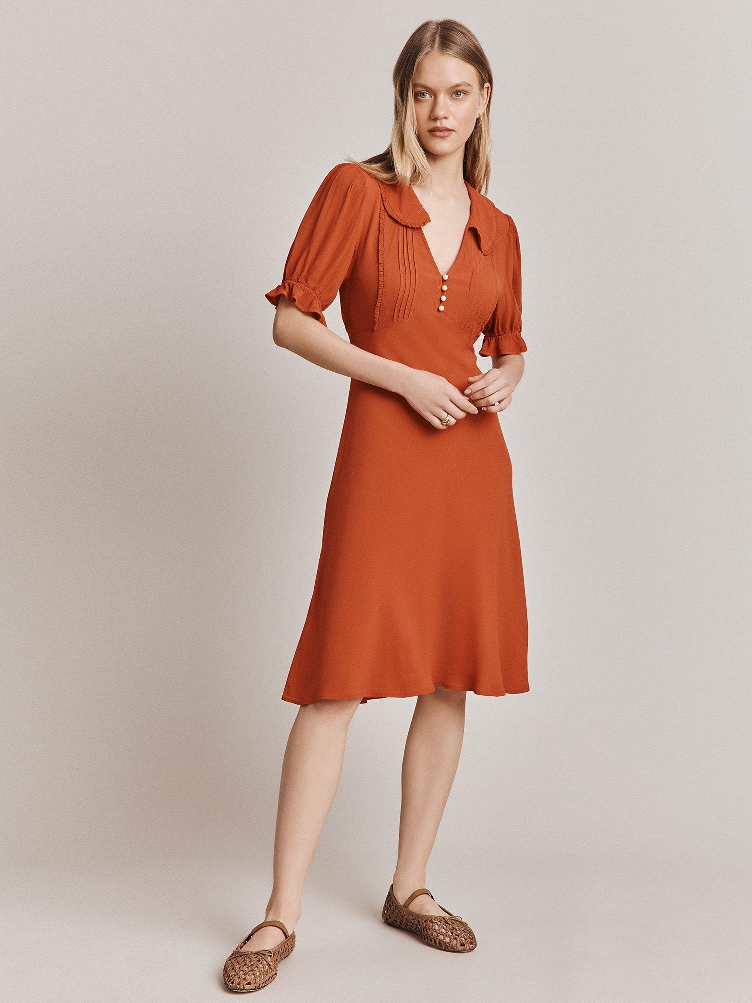 Ghost Lili Pearl Button Tea Dress, Burnt Orange