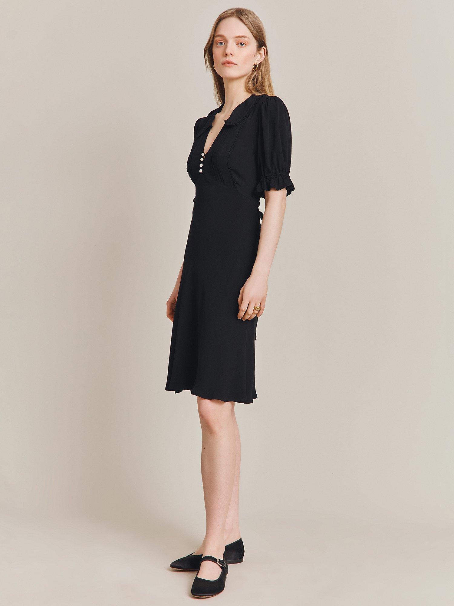 Ghost Lili Pearl Button Tea Dress, Black