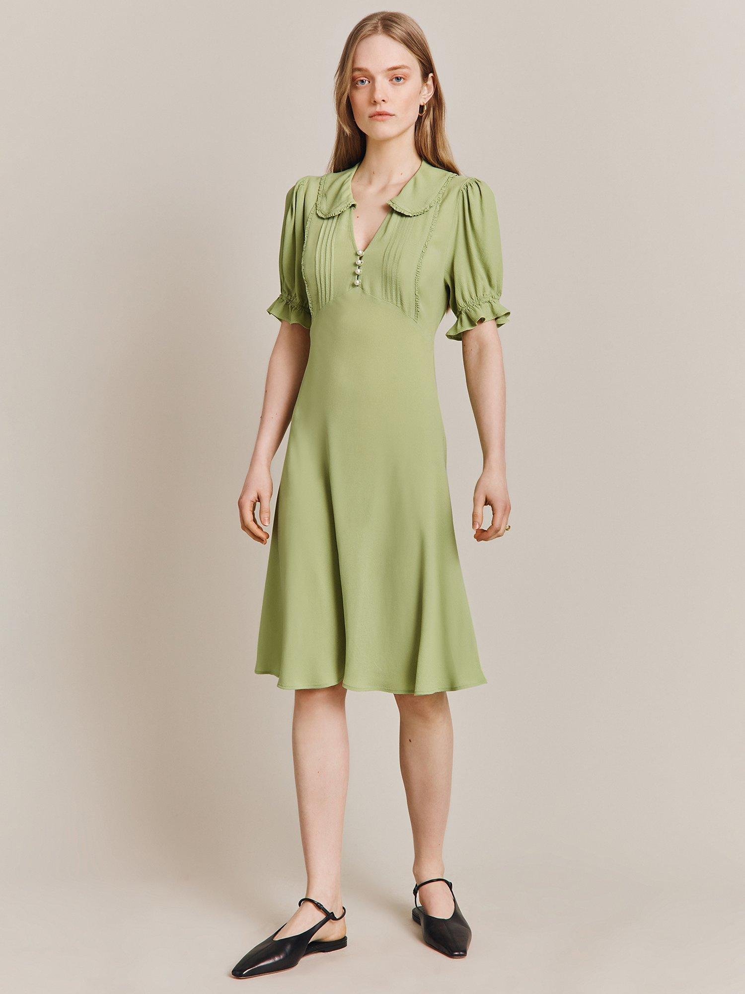 Ghost Lili Pearl Button Tea Dress, Leaf Green