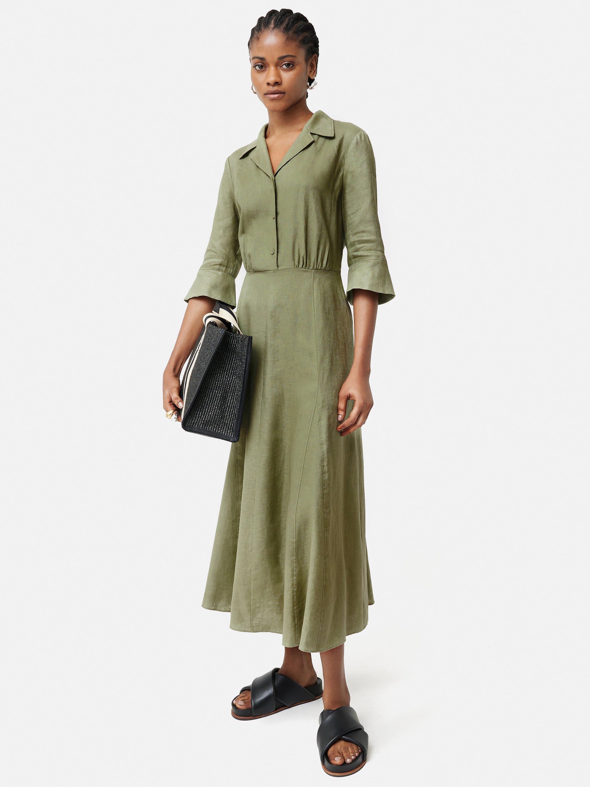 Jigsaw Linen Midi Shirt Dress, Khaki