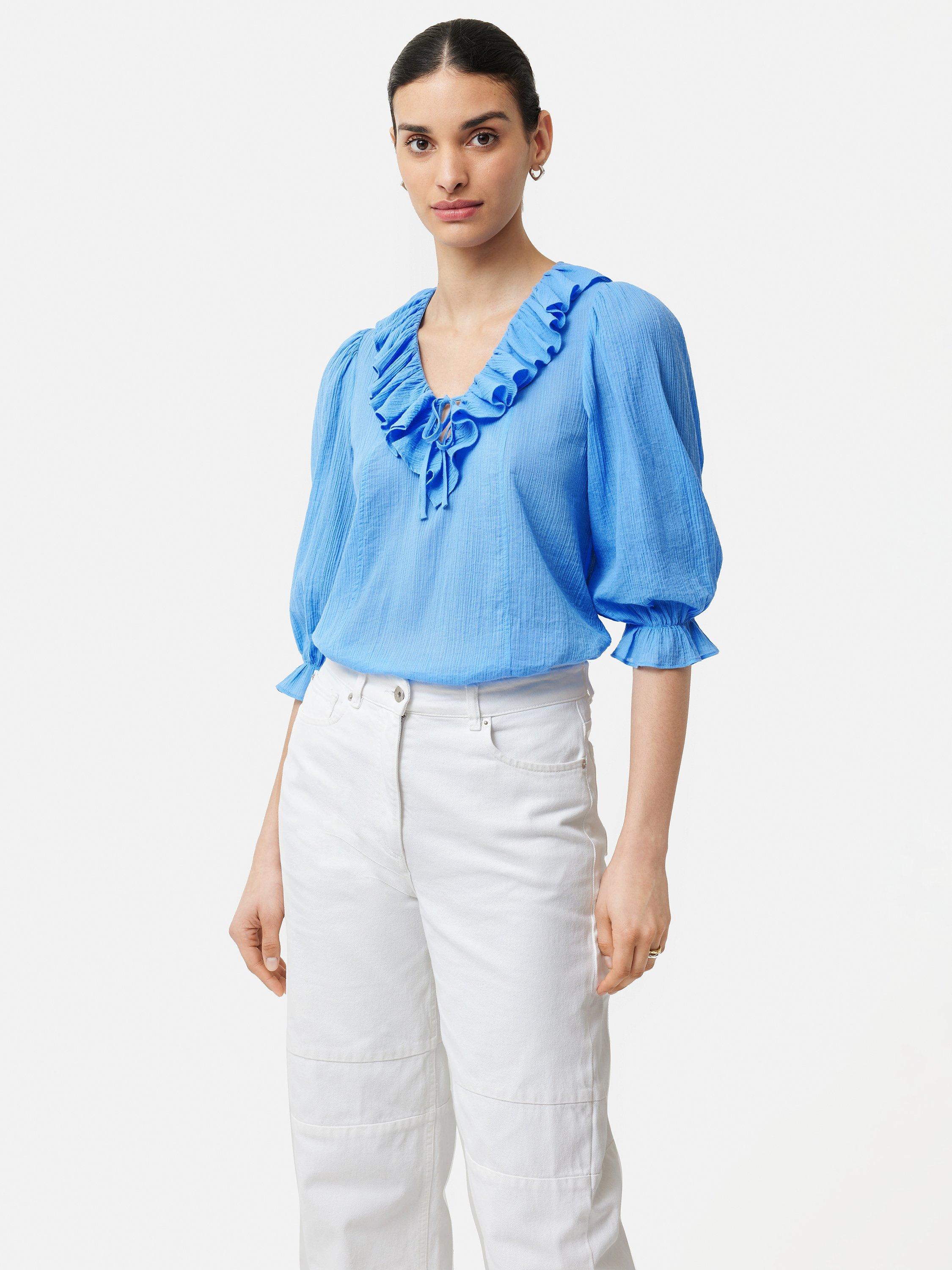 Jigsaw Crinkle Ruffle Top, Blue
