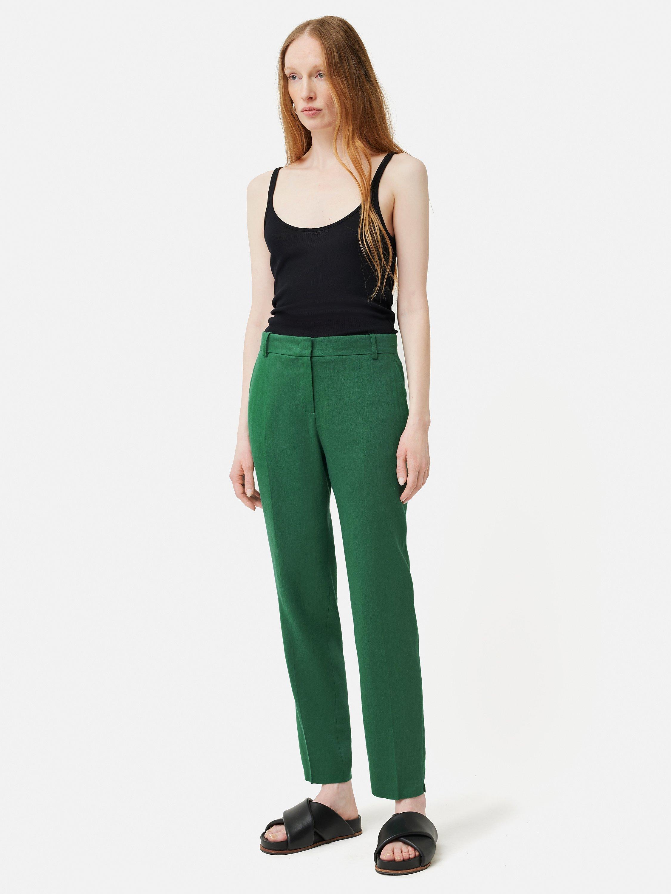 Jigsaw Portofino Tapered Linen Blend Trousers, Green