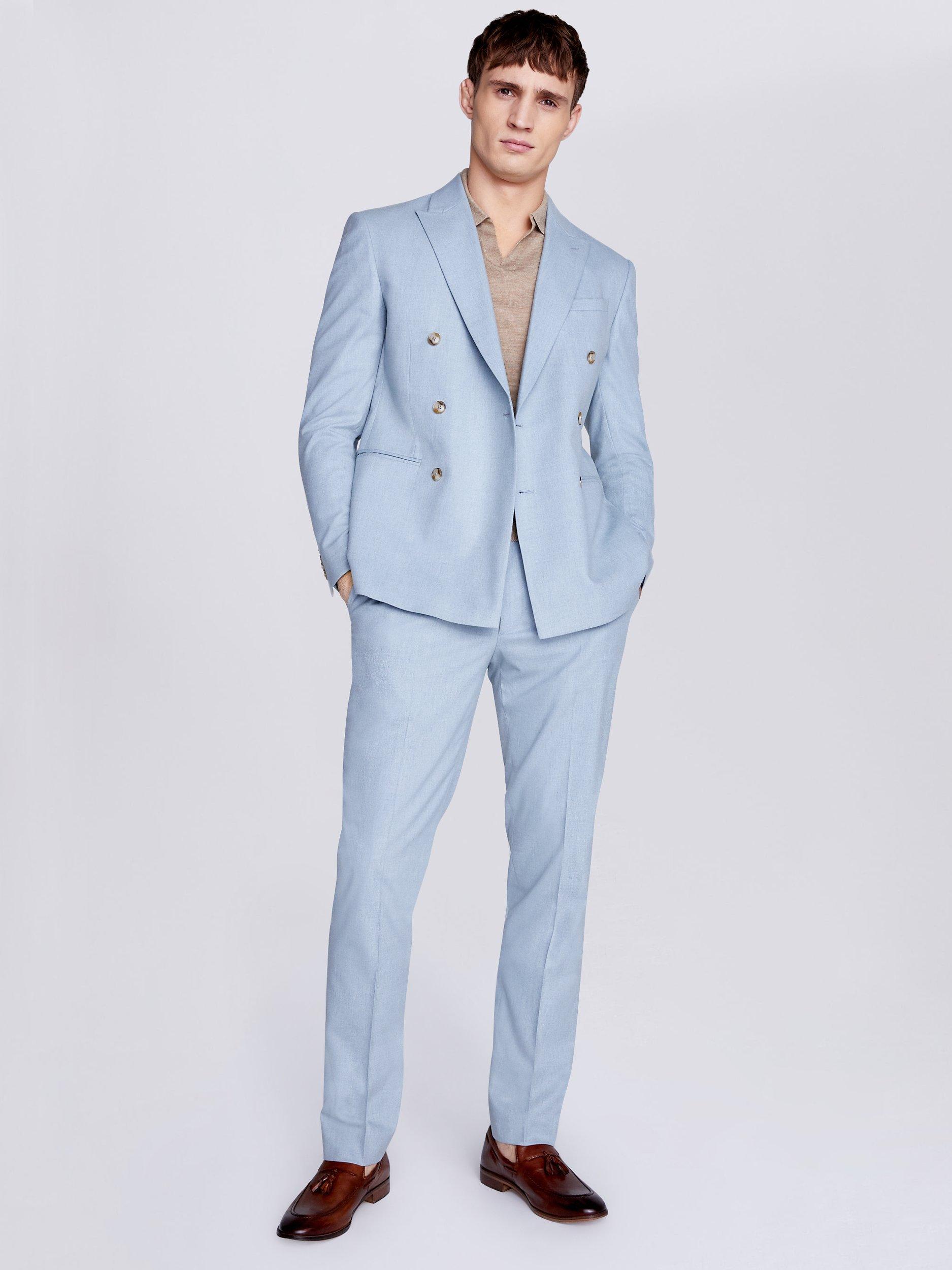 Moss Slim Fit Double Breasted Suit Jacket, Aqua