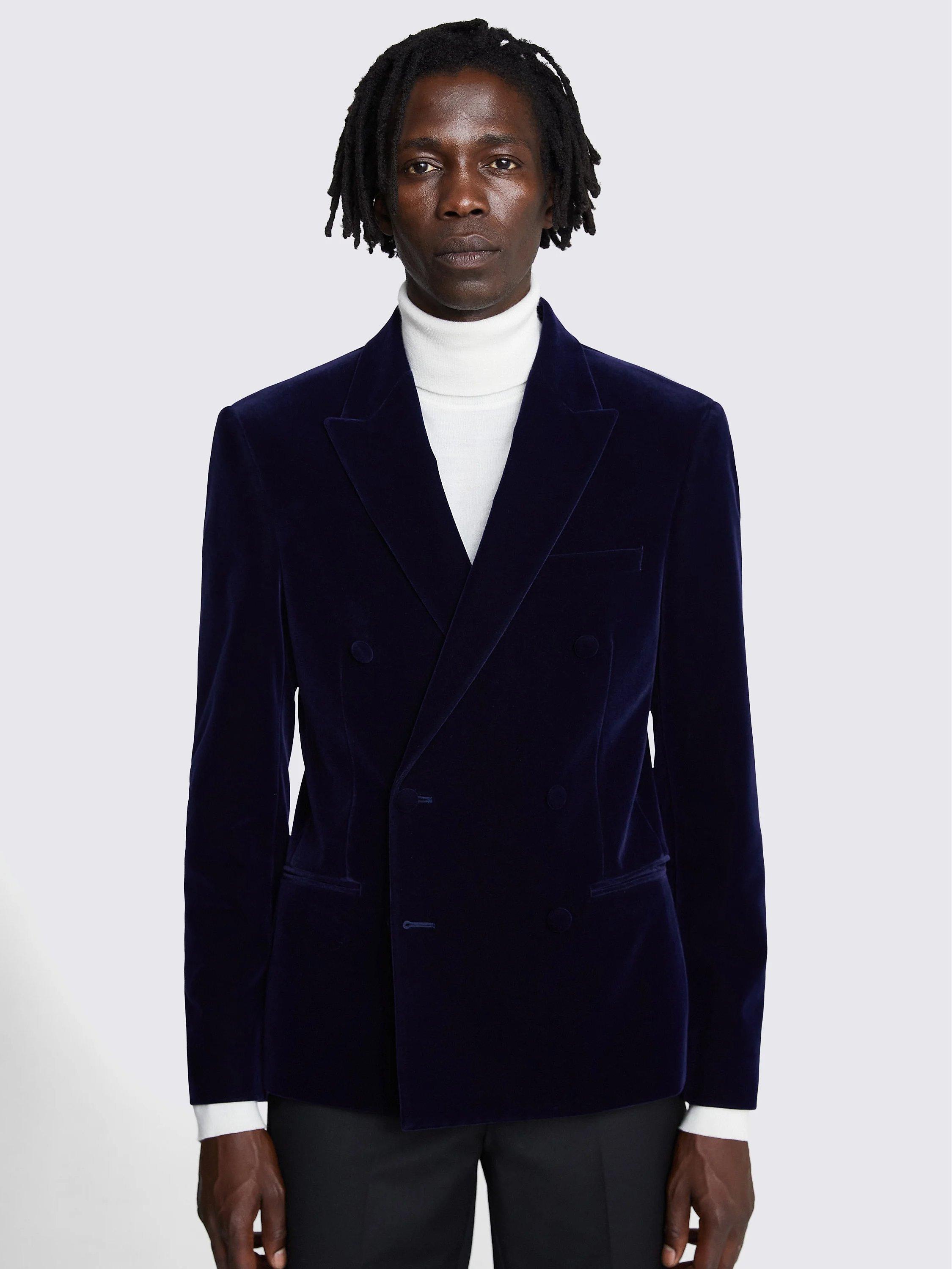 Moss Slim Fit Velvet Suit Jacket, Blue