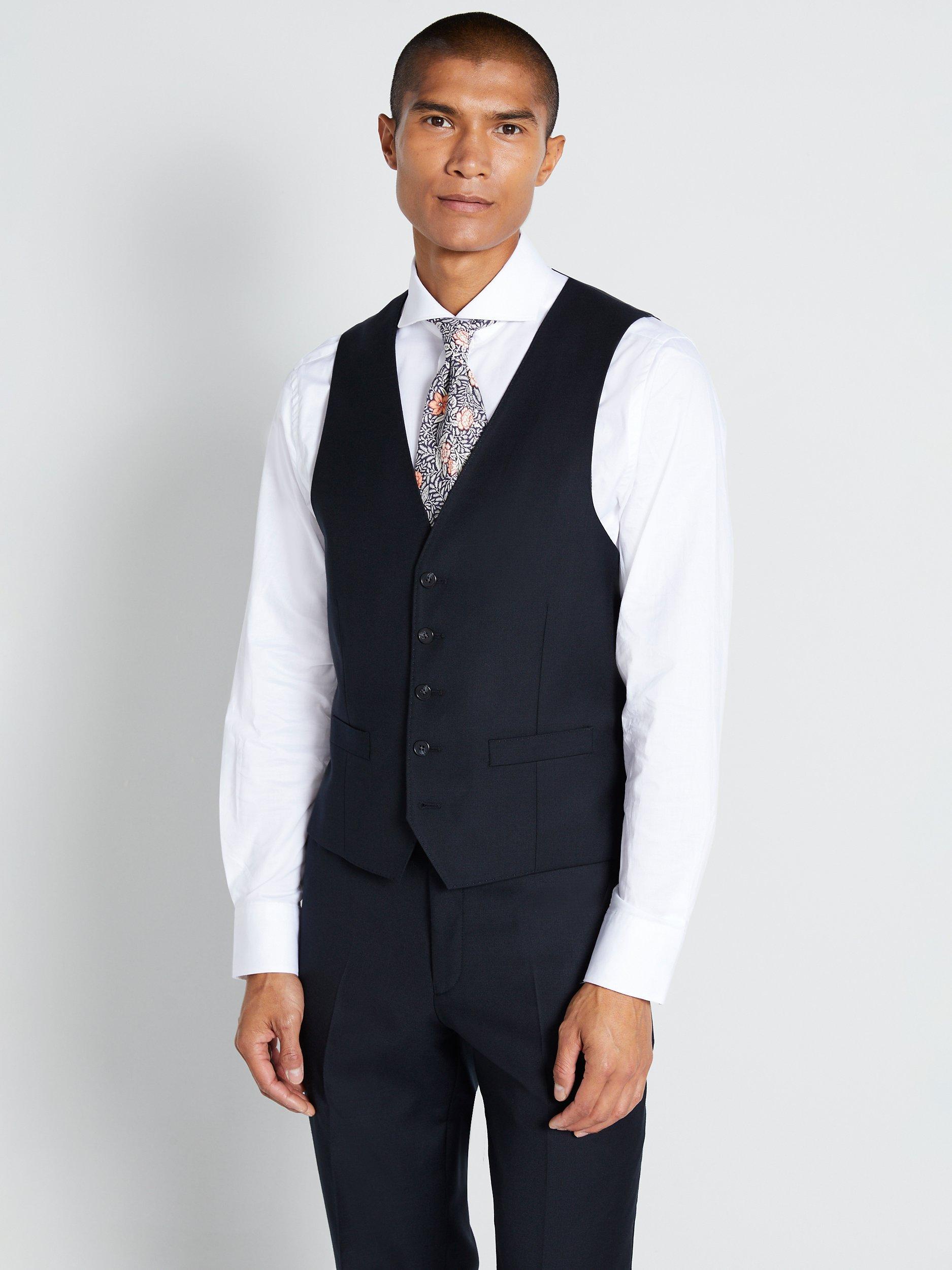 Moss Wool Regular Fit Twill Waistcoat, Black