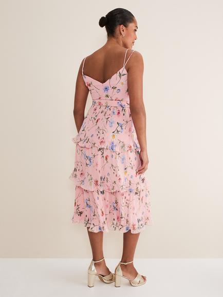 Phase Eight River Floral Tiered Dress, Pink/Multi - view 2, Pink/Multi