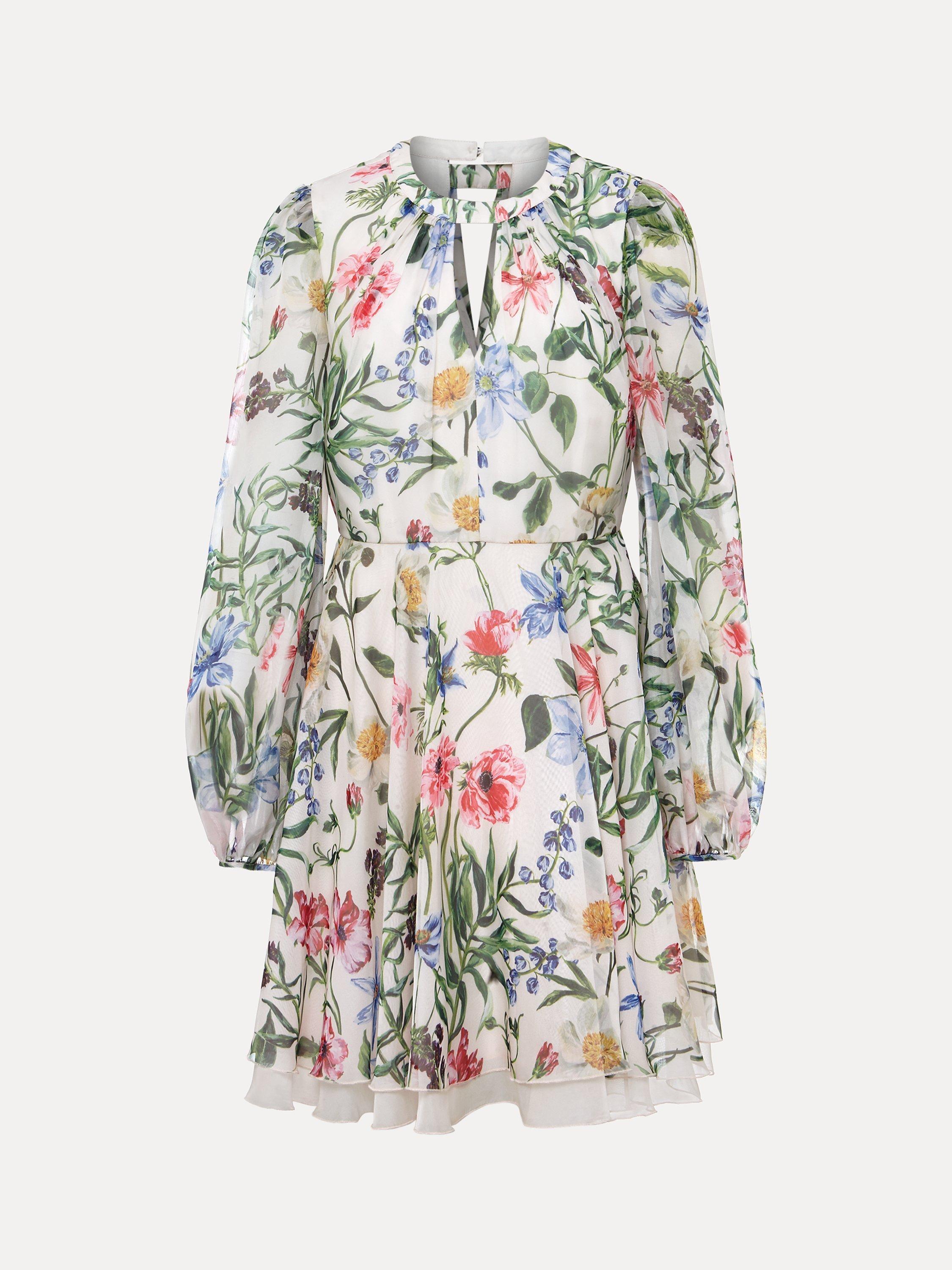Product image 5 of 7, which shows Phase Eight Everleigh Chiffon Floral Mini Dress, Ivory/Multi, 26