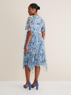 Phase Eight Kendall Floral Pleated Dress, Blue/Multi - view 2, Blue/Multi