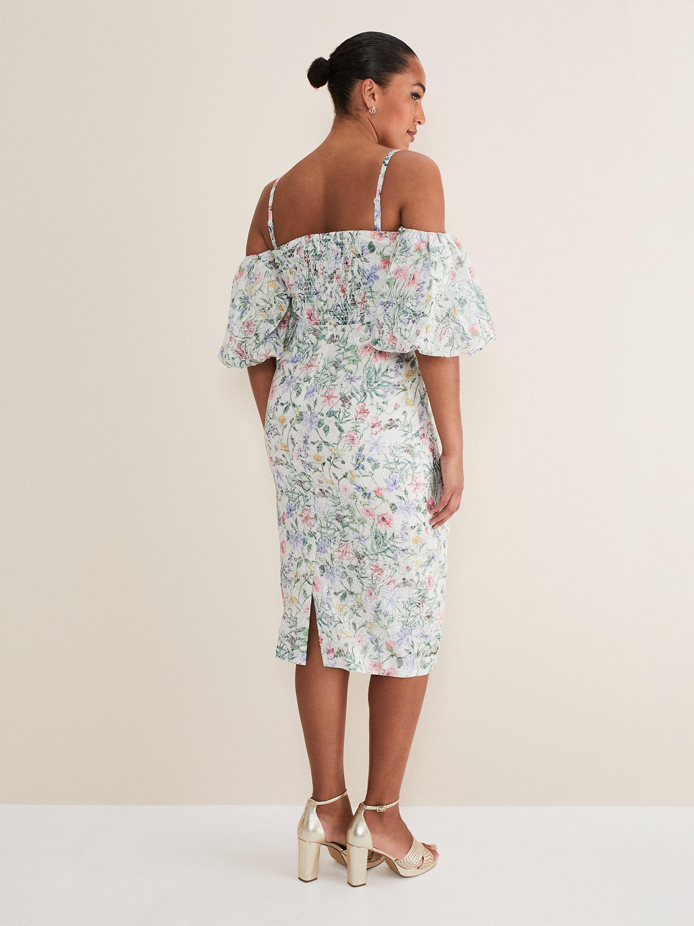 Product image 2 of 7, which shows Phase Eight Stevie Bodycon Dress, Ivory/Multi, 18