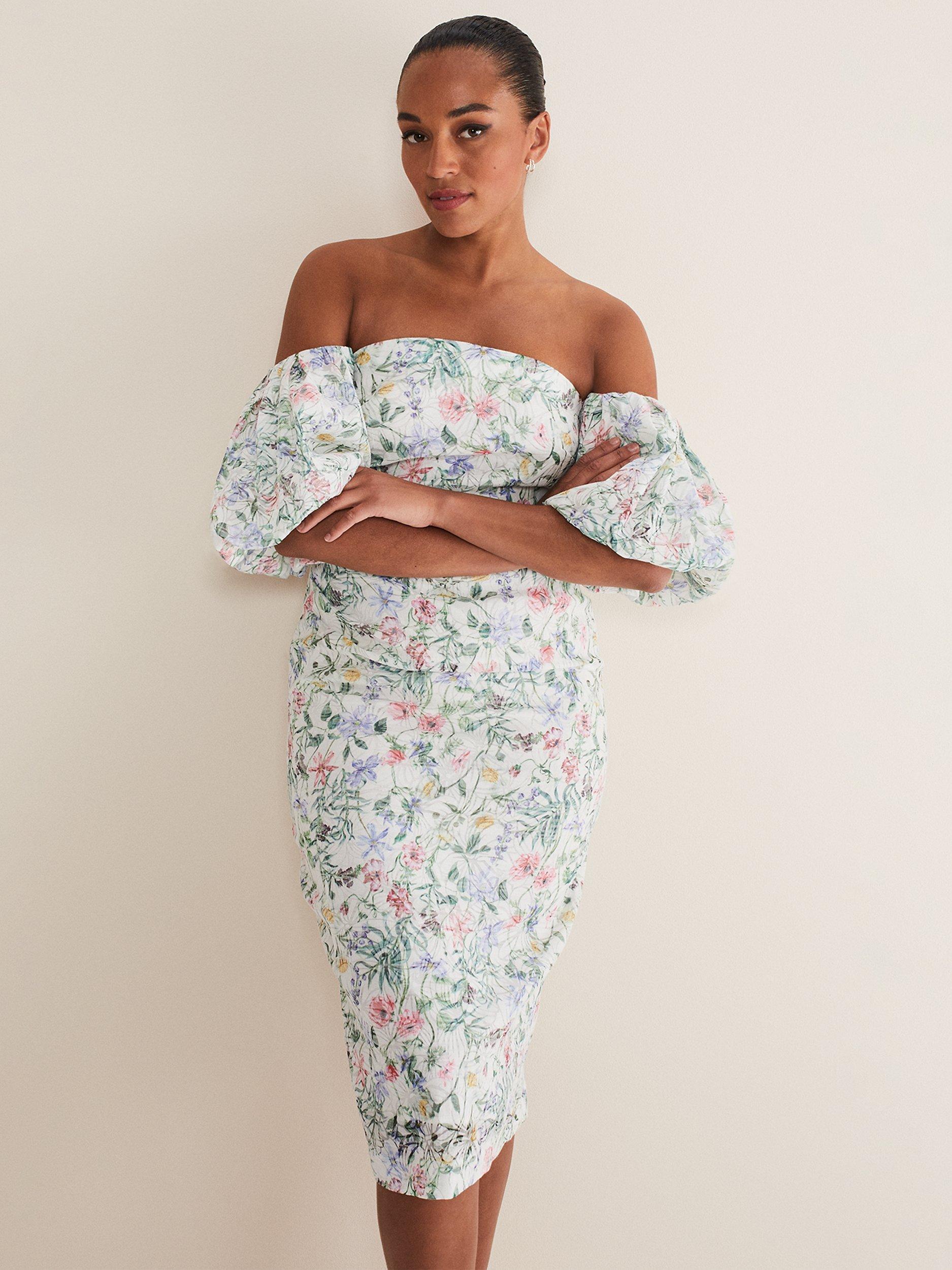 Product image 3 of 7, which shows Phase Eight Stevie Bodycon Dress, Ivory/Multi, 18