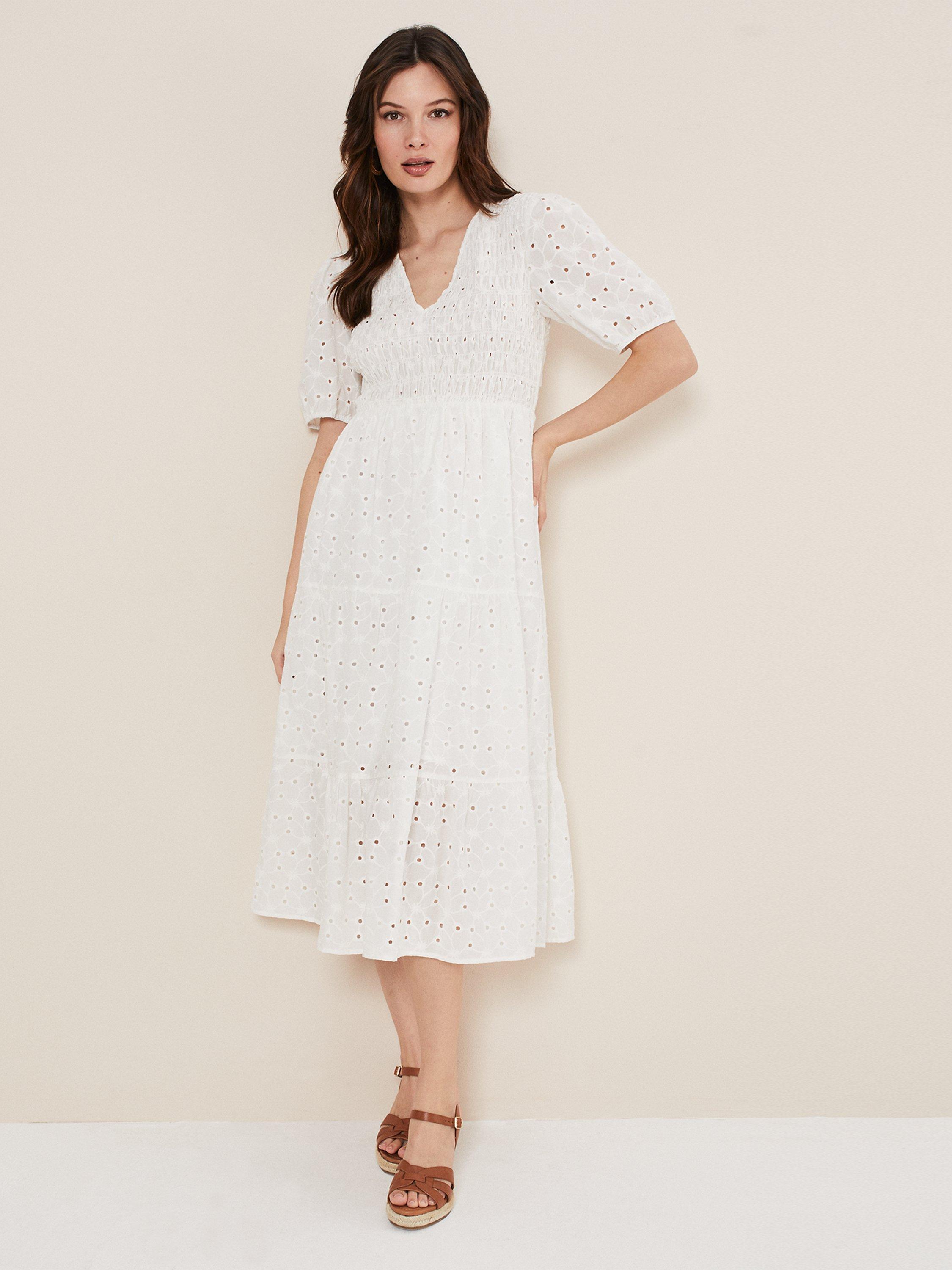 Phase Eight Gretta Broderie Midi Dress, White