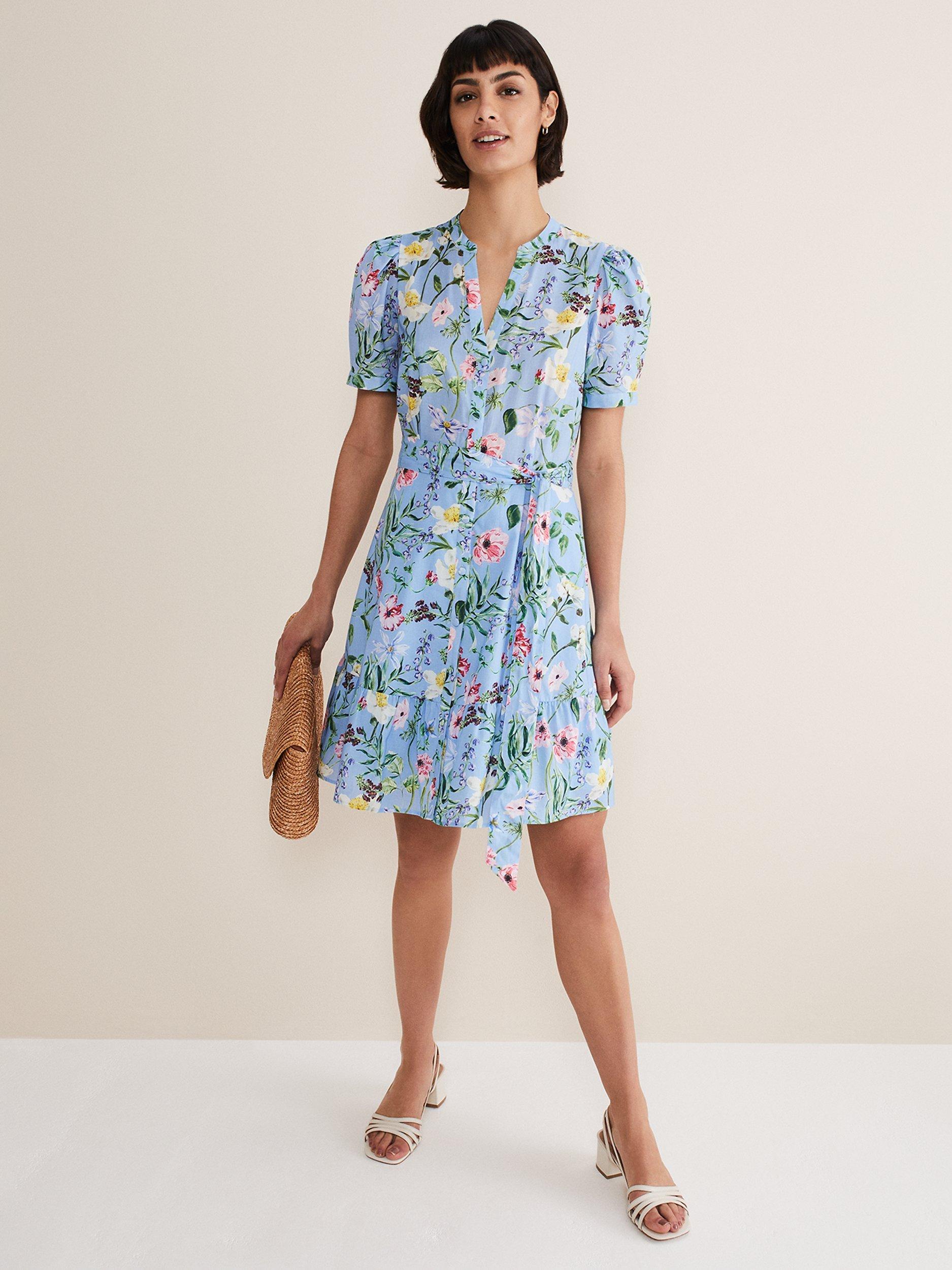Phase Eight Velma Floral Shirt Dress, Blue/Multi