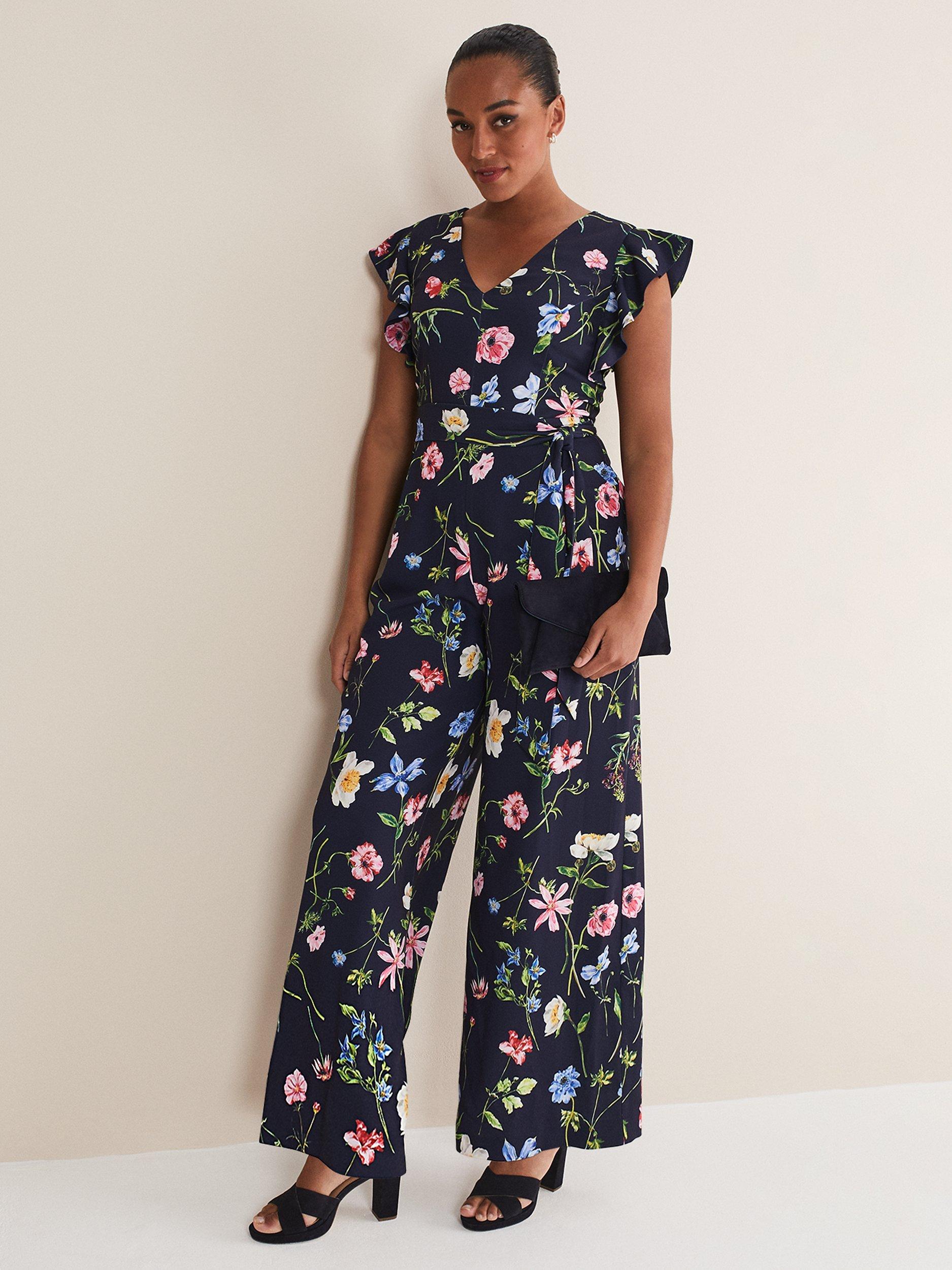 Product image 1 of 7, which shows Phase Eight Kallie V-Neck Floral Jumpsuit, Navy/Multi, 6