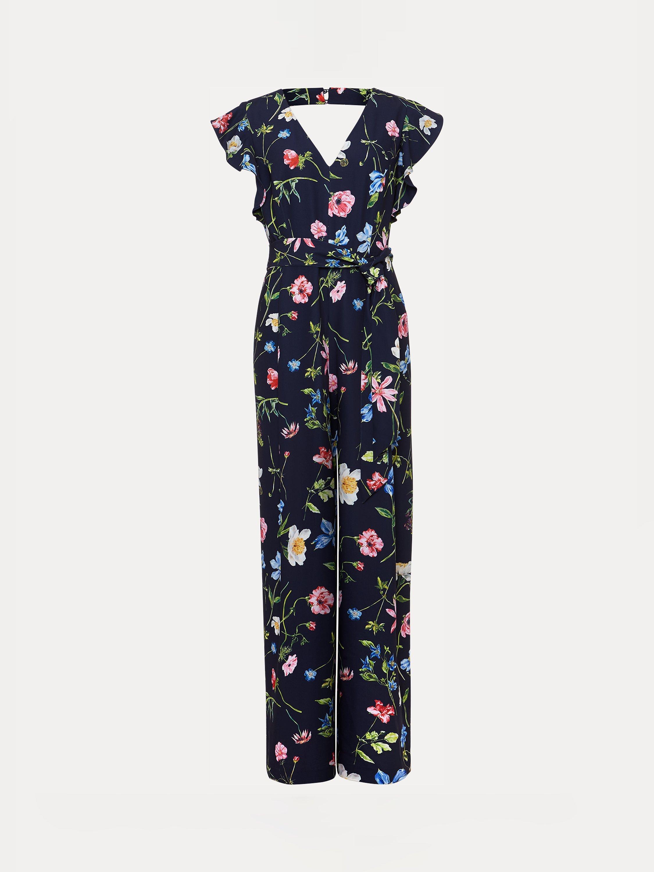 Product image 5 of 7, which shows Phase Eight Kallie V-Neck Floral Jumpsuit, Navy/Multi, 6