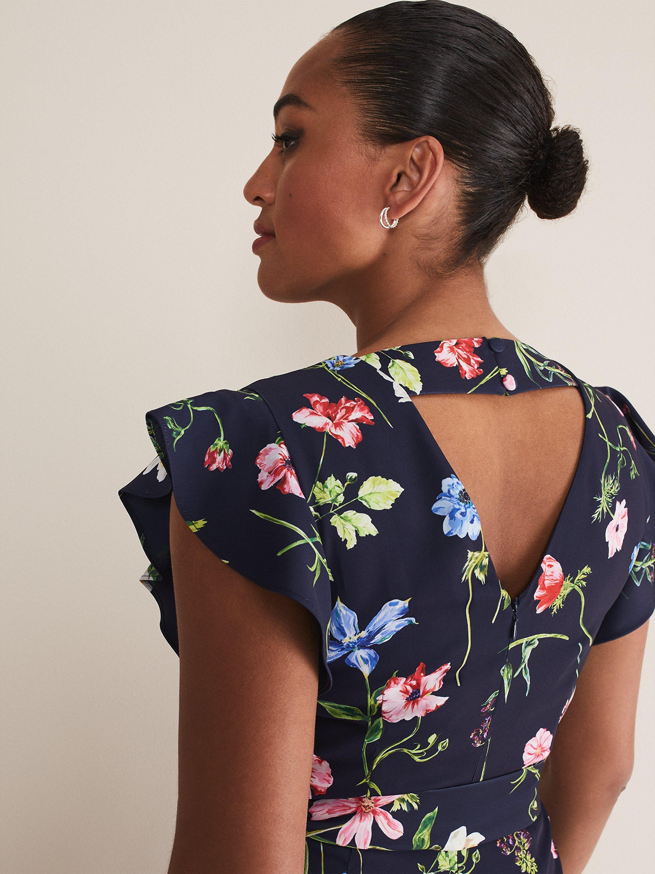 Product image 7 of 7, which shows Phase Eight Kallie V-Neck Floral Jumpsuit, Navy/Multi, 6
