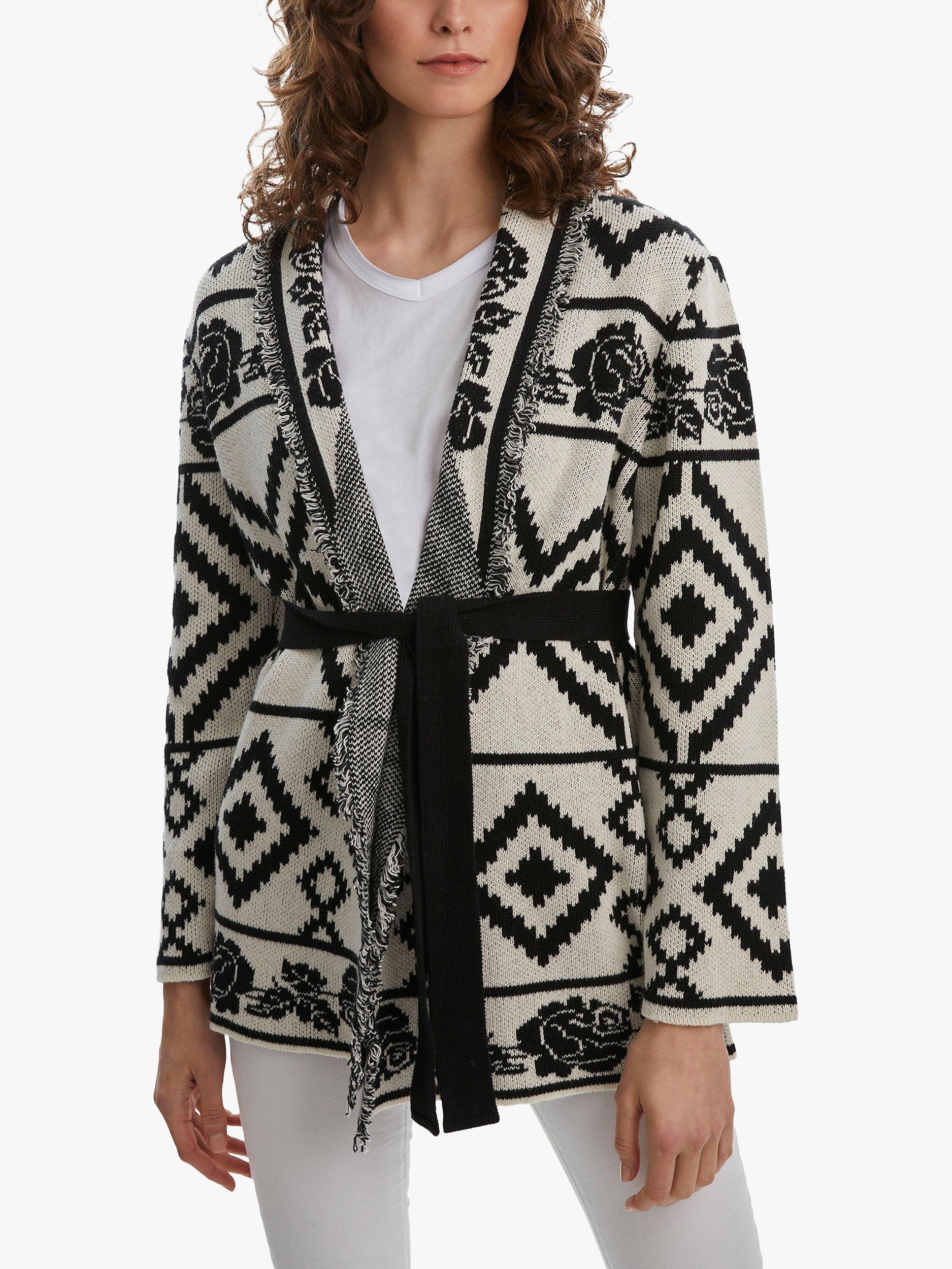 Product image 1 of 4, which shows James Lakeland Geo Print Knitted Cardigan, Black/Cream, 10