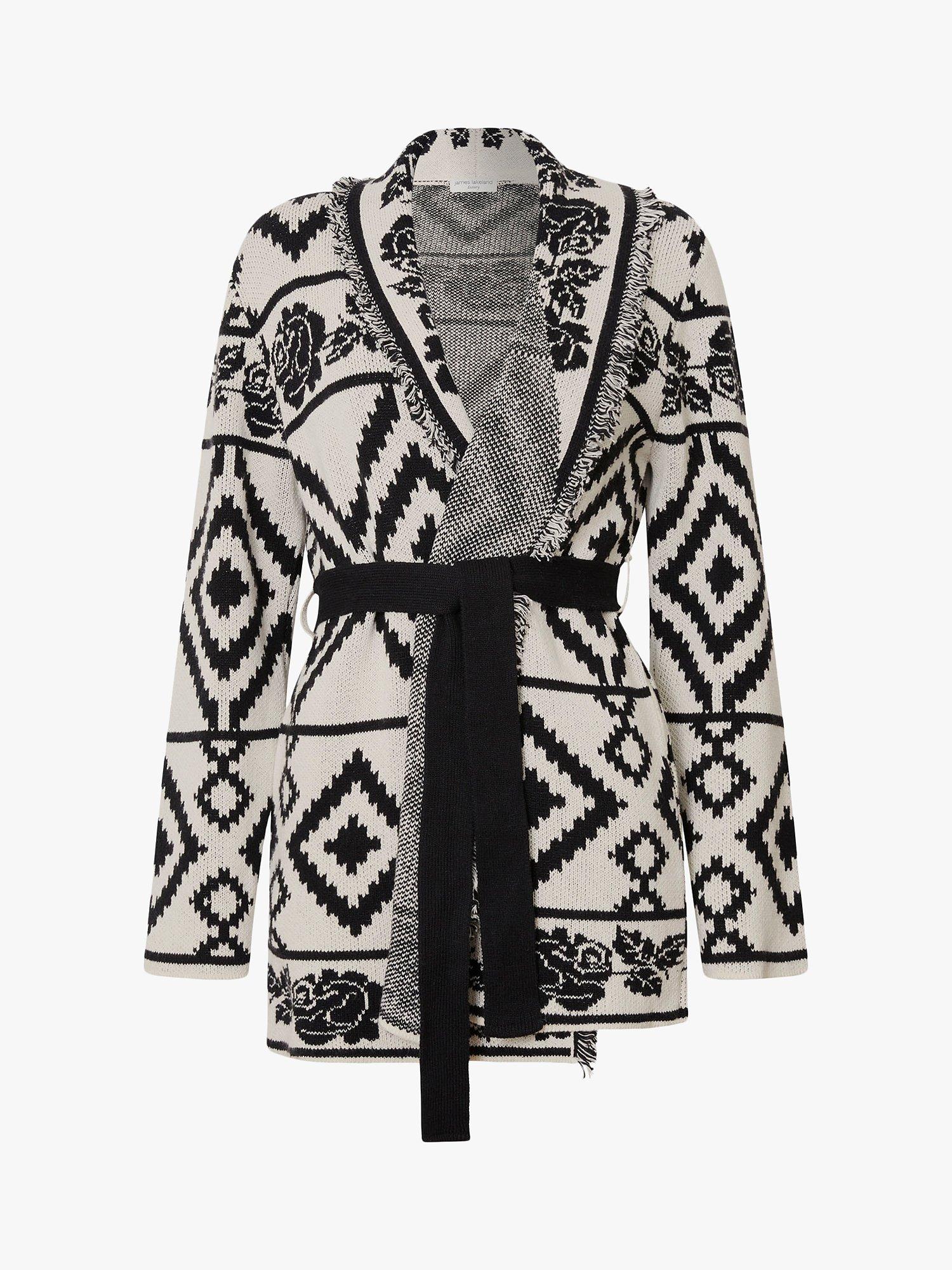 Product image 4 of 4, which shows James Lakeland Geo Print Knitted Cardigan, Black/Cream, 10