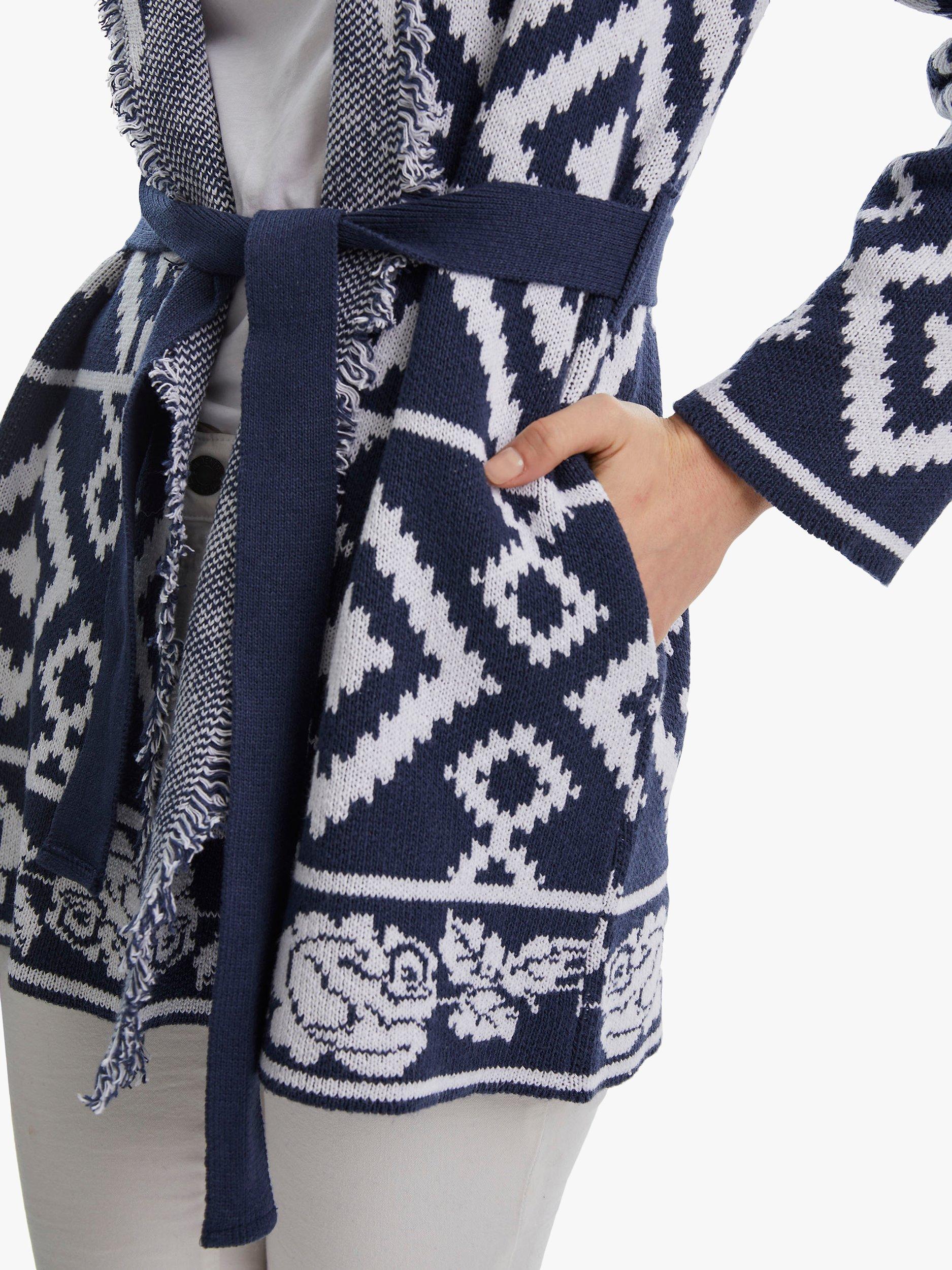 James Lakeland Geo Print Knitted Cardigan, Navy/Cream, 16