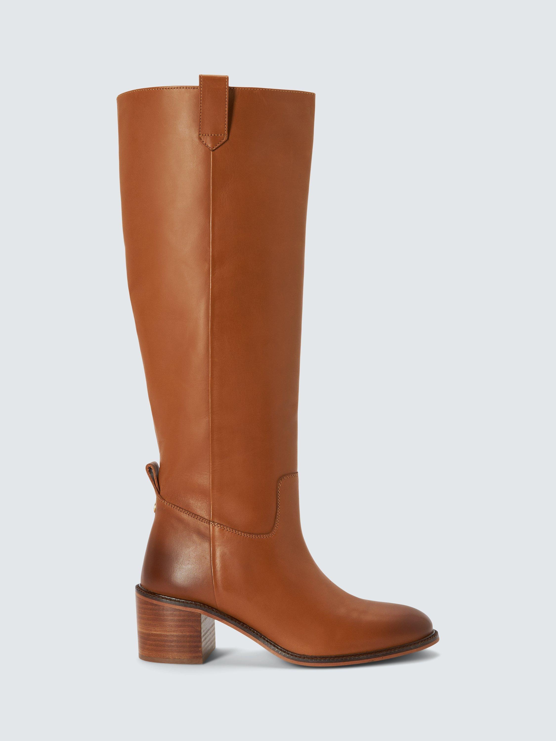 AND/OR Saddle Leather Stitch Detail Long Riding Boots, Tan Cow Crust
