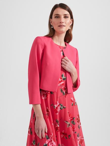 Hobbs Elize Cropped Crepe Jacket, Geranium Pink