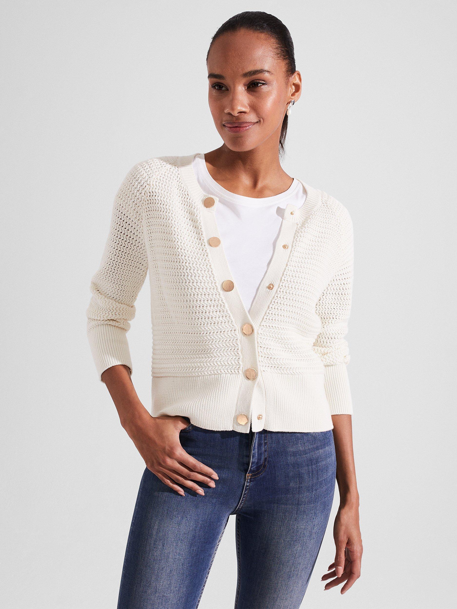Hobbs Florentina Button Cotton Cardigan, Ivory