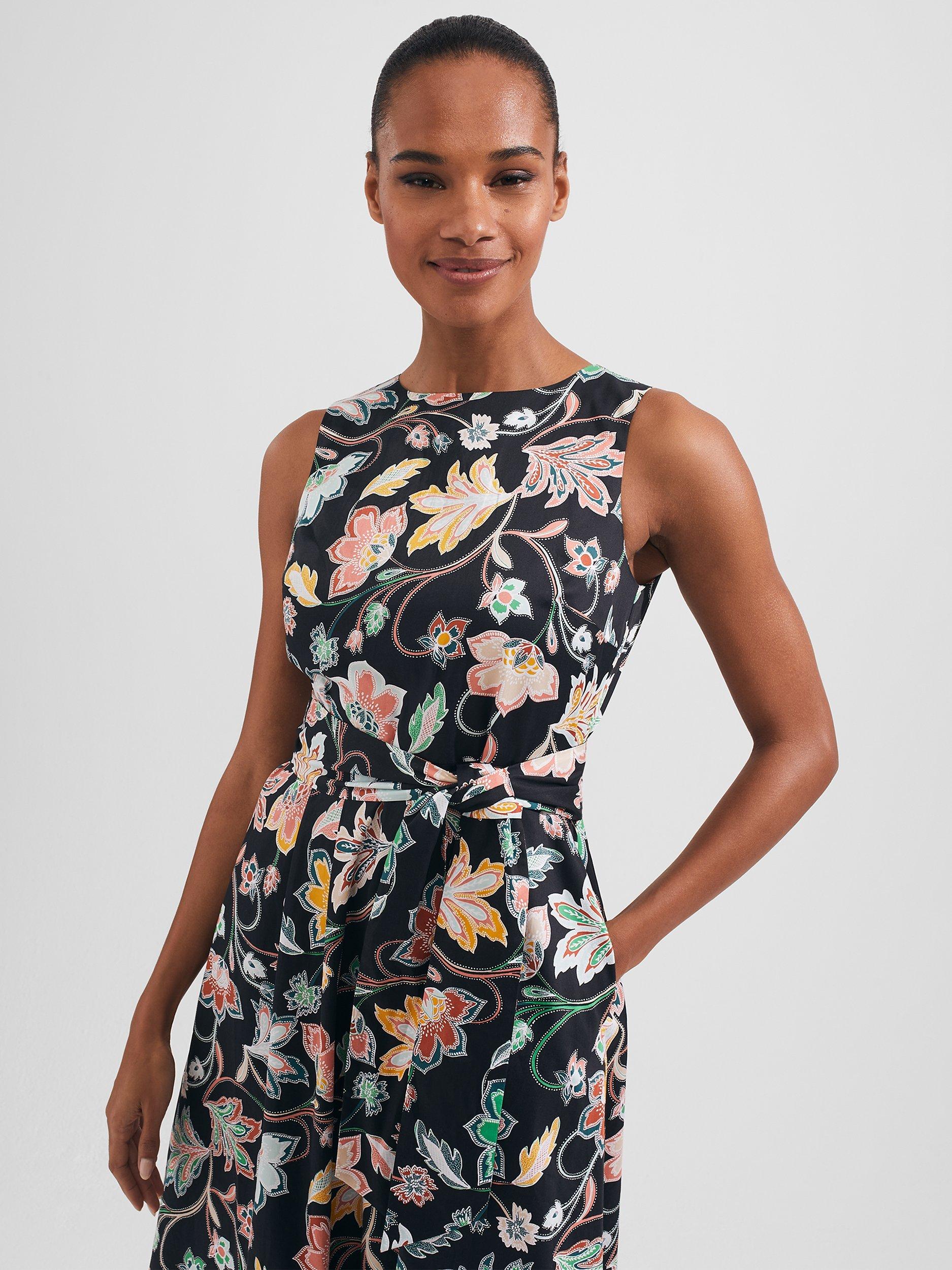 Product image 3 of 6, which shows Hobbs Emilie Floral Midi Dress, Black/Multi, 18