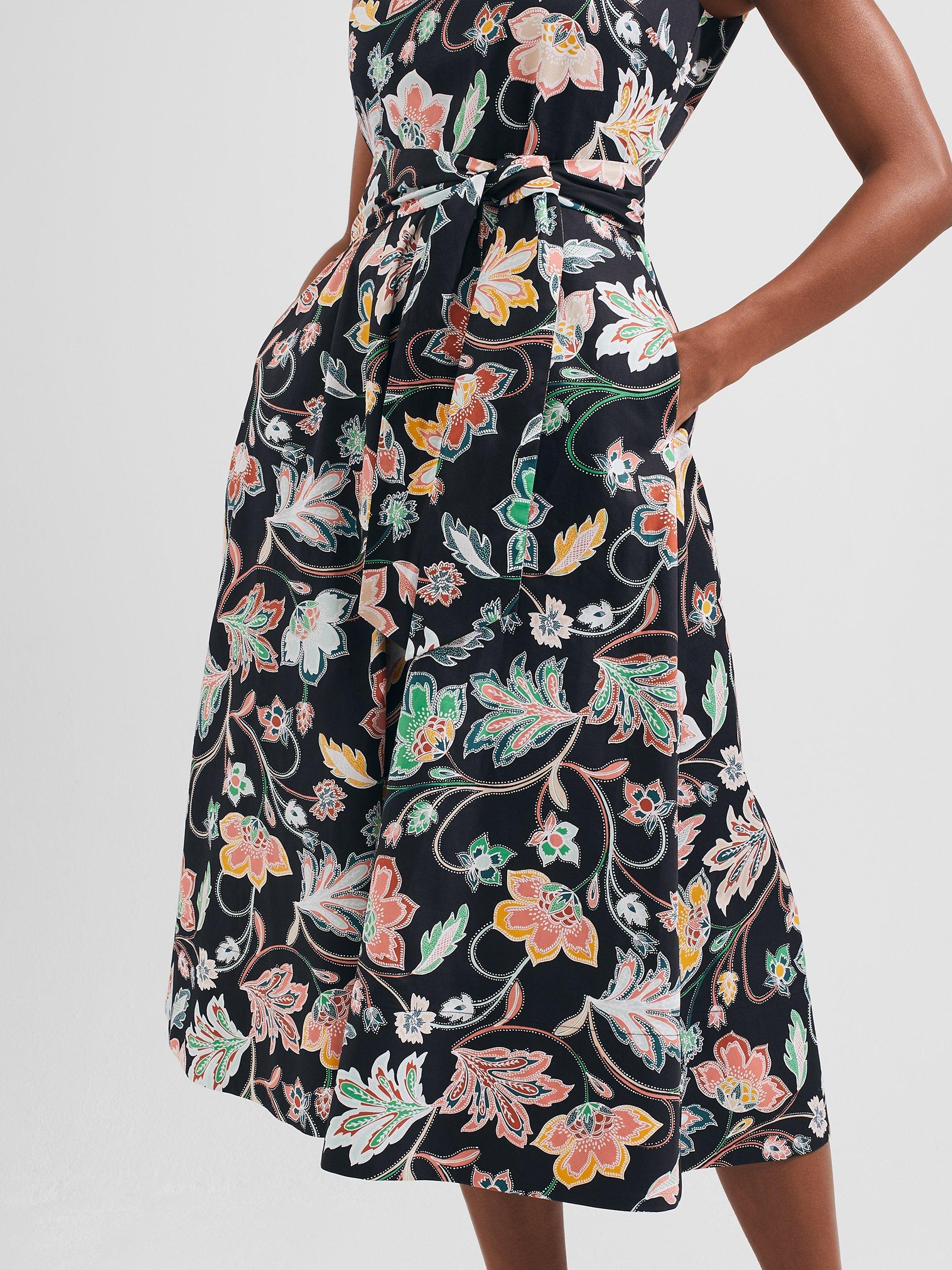 Product image 4 of 6, which shows Hobbs Emilie Floral Midi Dress, Black/Multi, 18