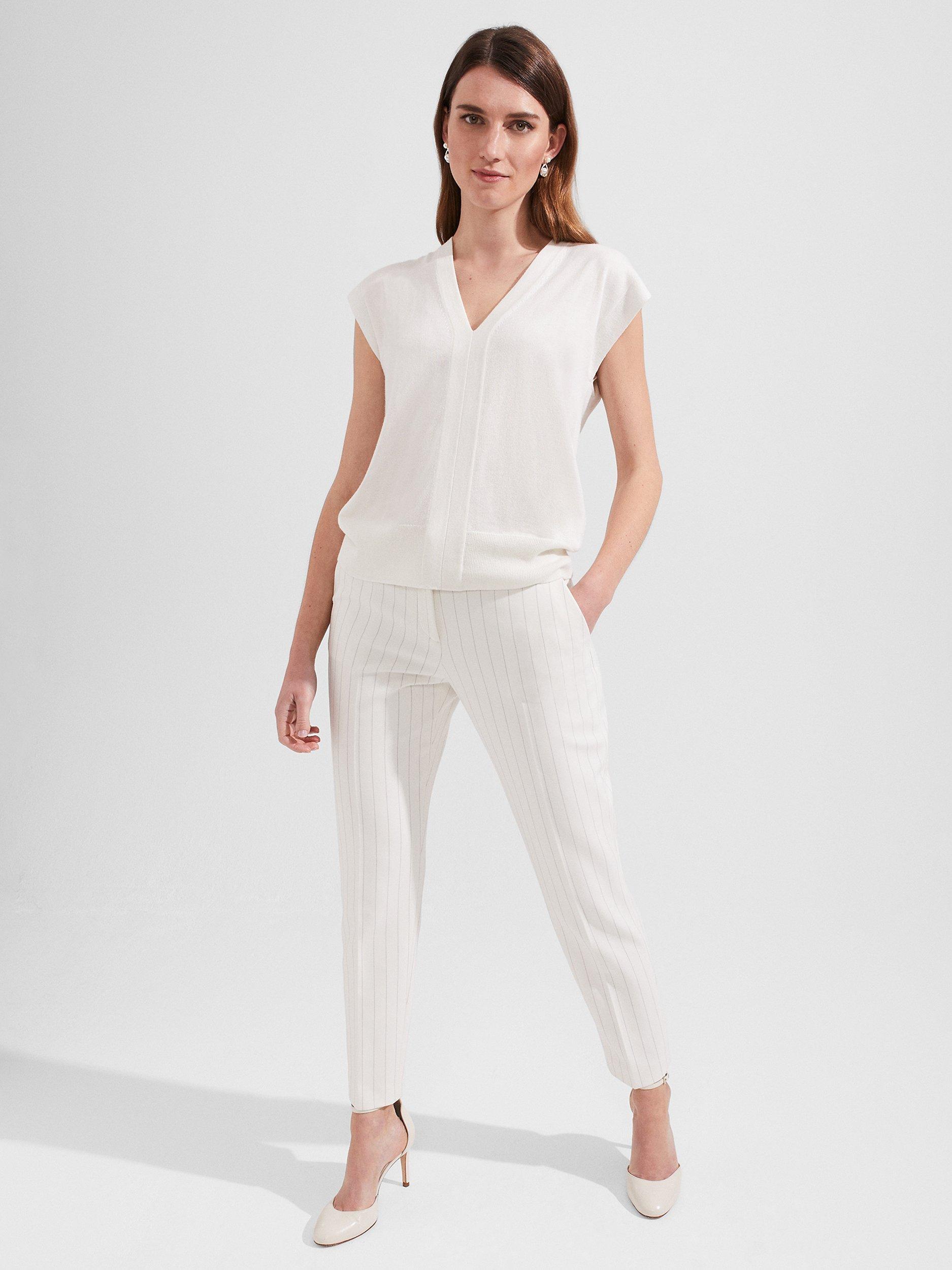 Hobbs Sherry Stripe Trousers, Ivory/Grey