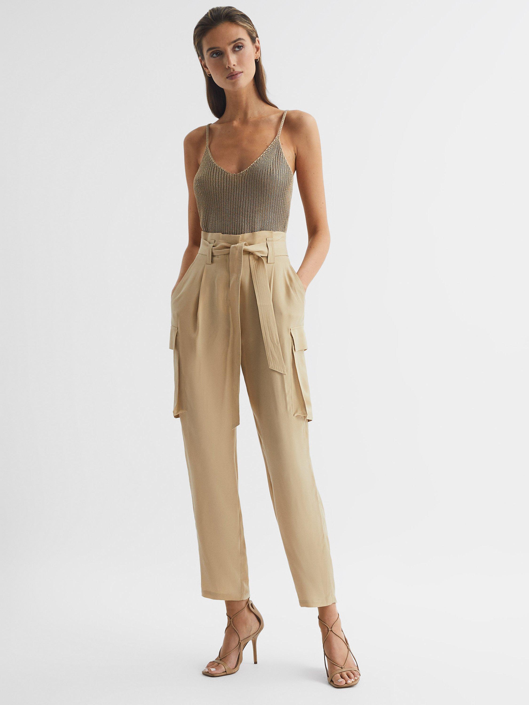 Reiss Joanie High Rise Straight Leg Utility Trousers, Stone