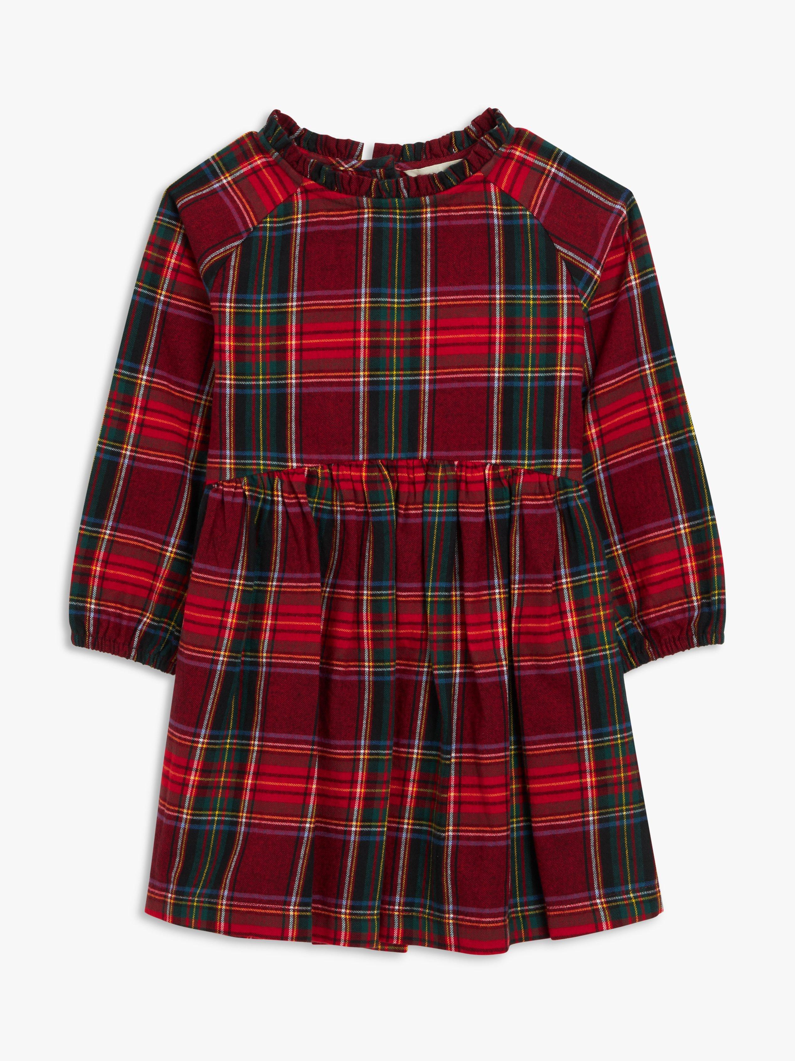 John Lewis Baby Brushed Cotton Check Dress, Red/Multi