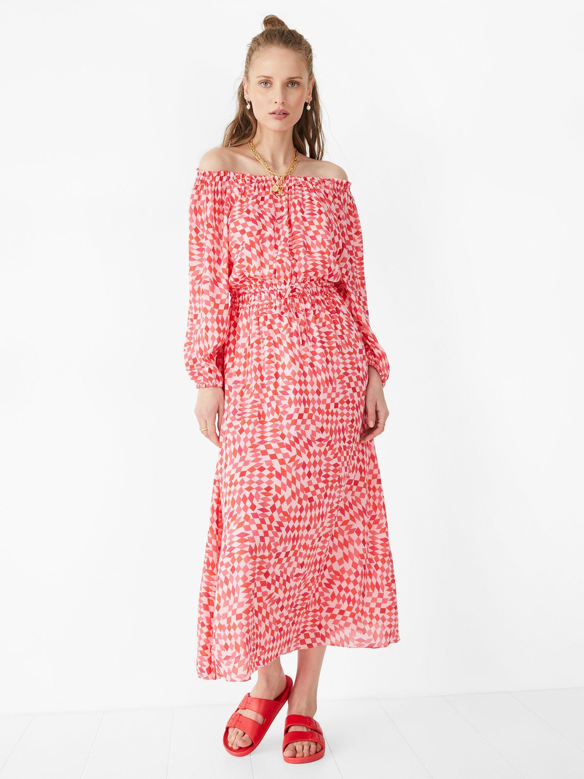 HUSH Ami Midi Dress, Geometric Pink