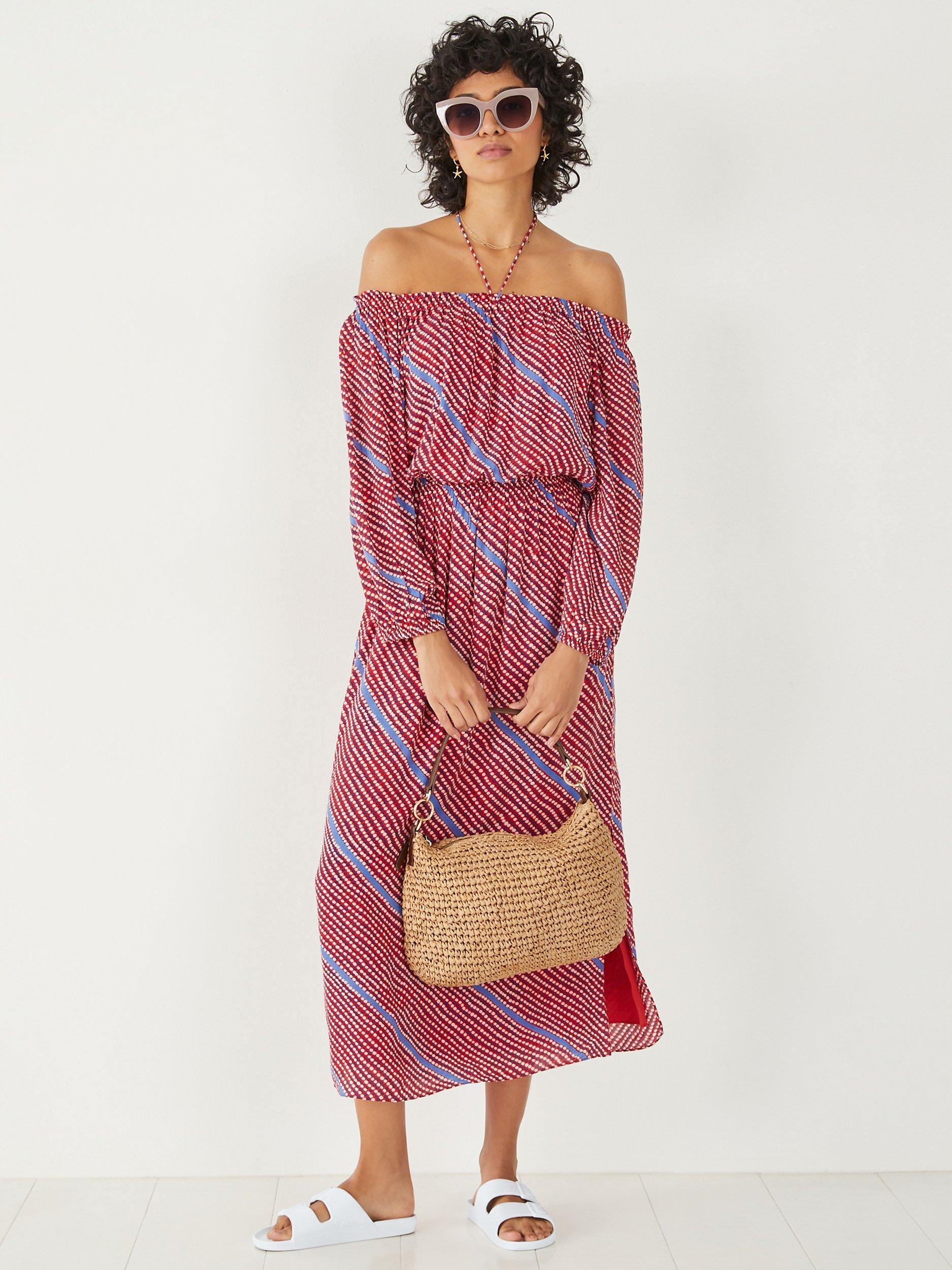 HUSH Amy Diagonal Dots Print Midi Dress, Multi