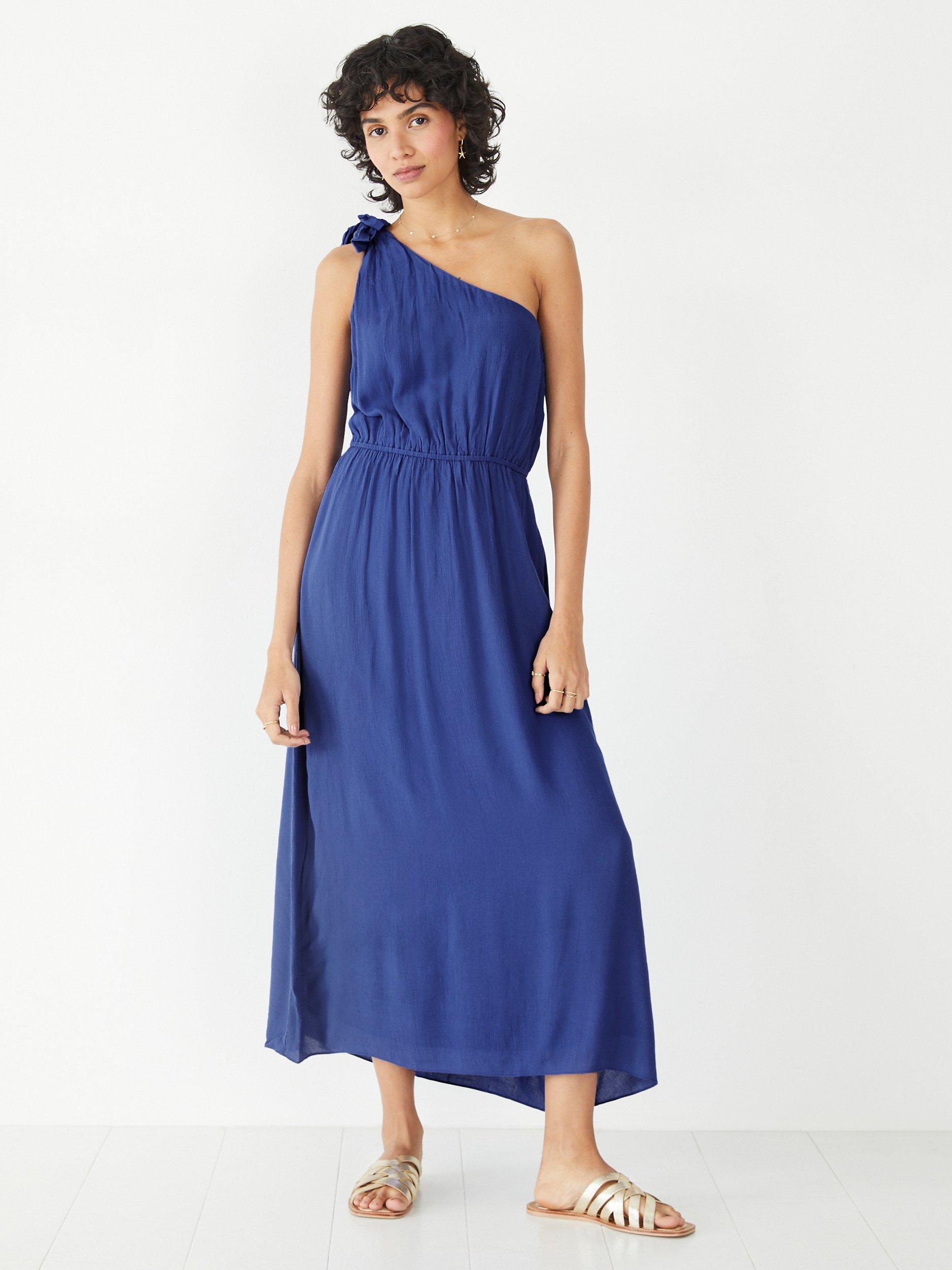 HUSH Selena One Shoulder Midi Dress Blue