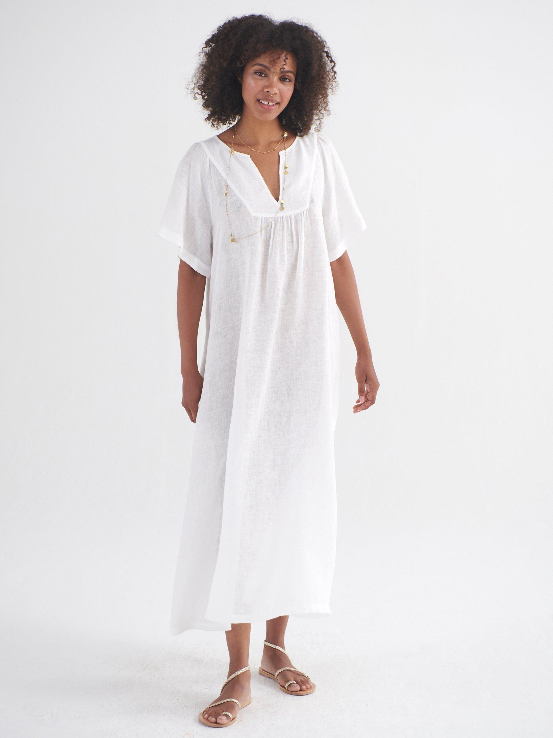 NRBY Verity Gauze Linen Midi Dress White