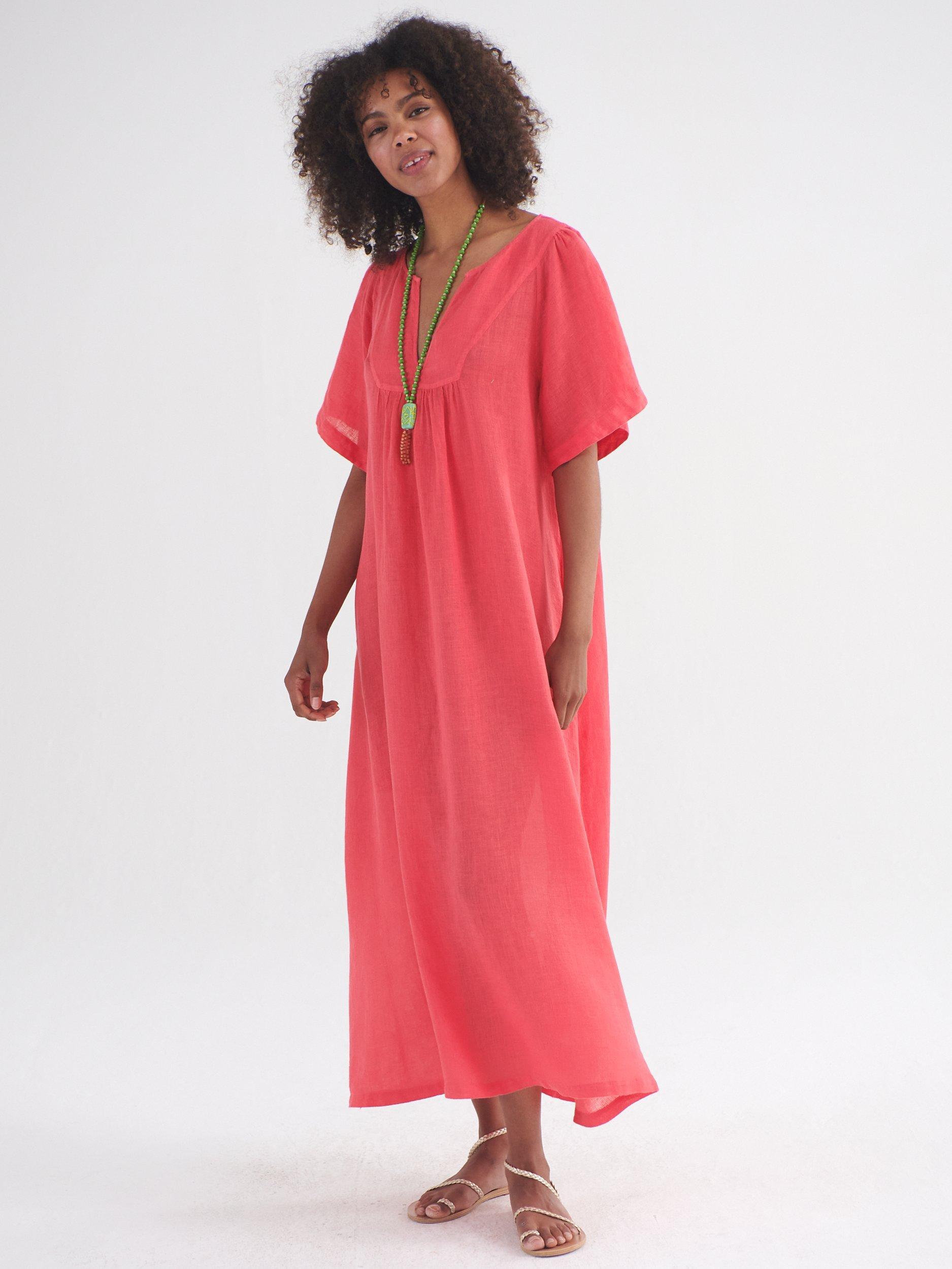 NRBY Verity Gauze Linen Midi Dress, Geranium