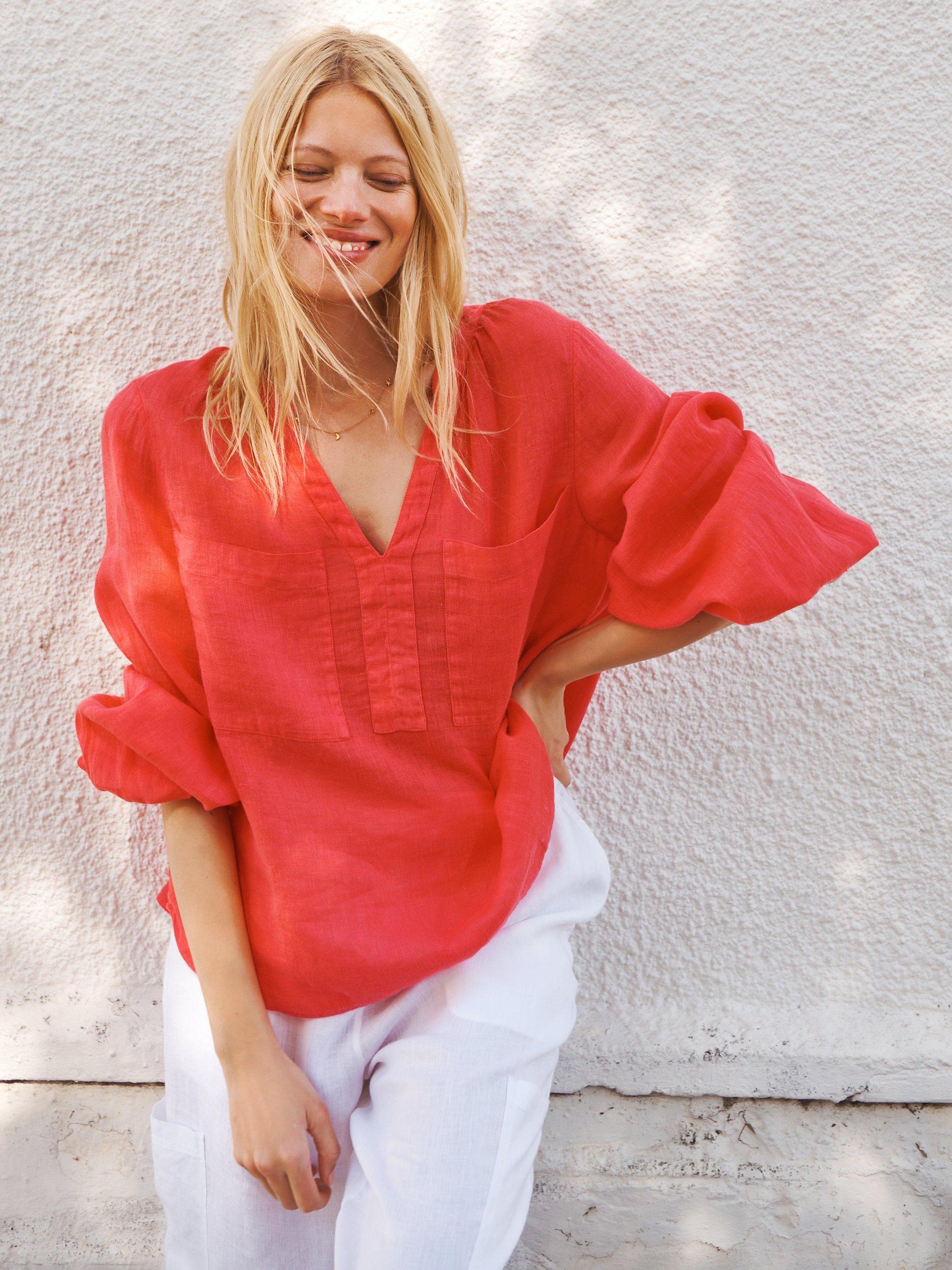 NRBY Alice Gauze Linen Blouse, Geranium
