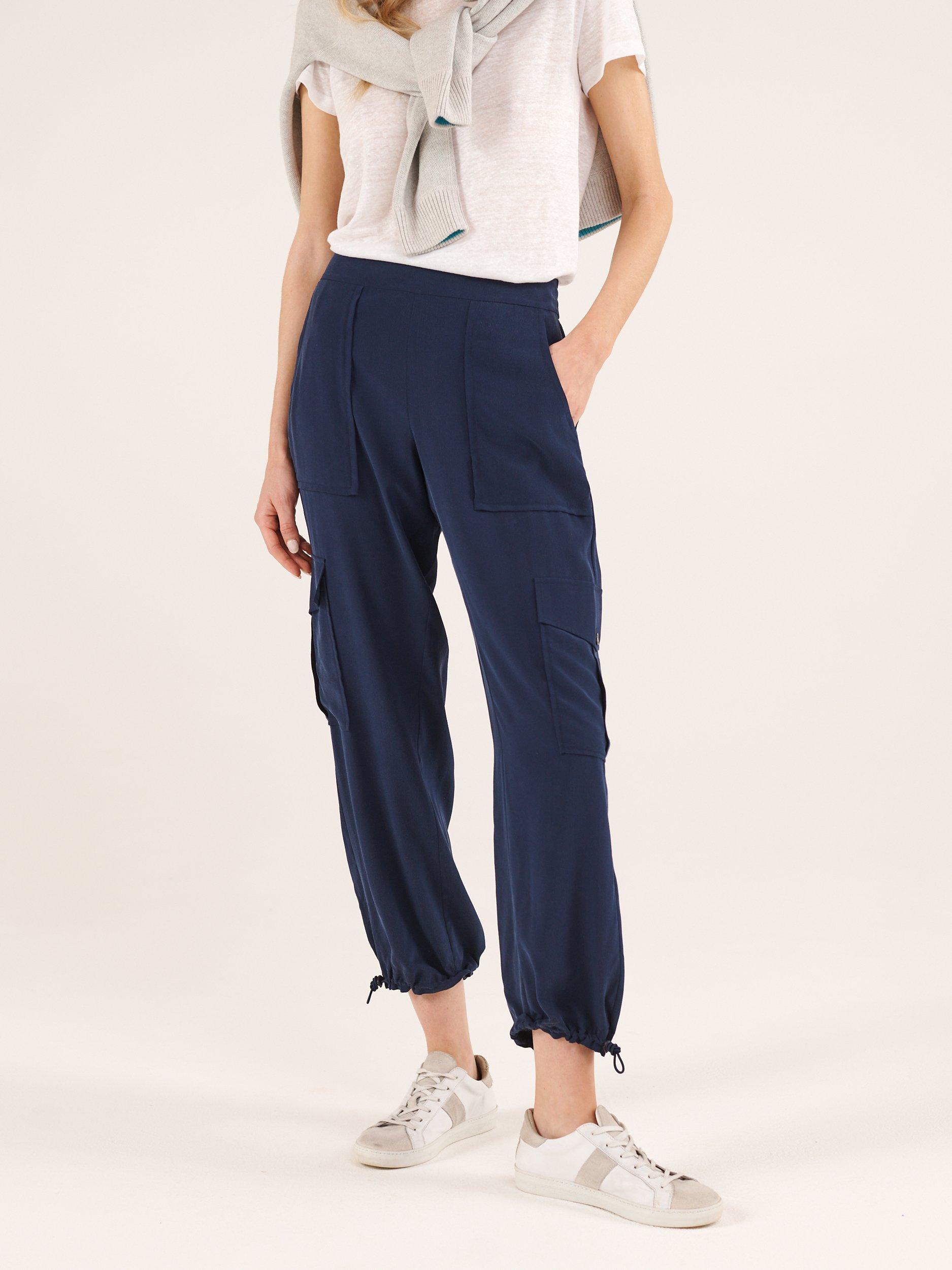 Product image 2 of 8, which shows NRBY Becca Silk Cargo Trousers, Navy, XS
