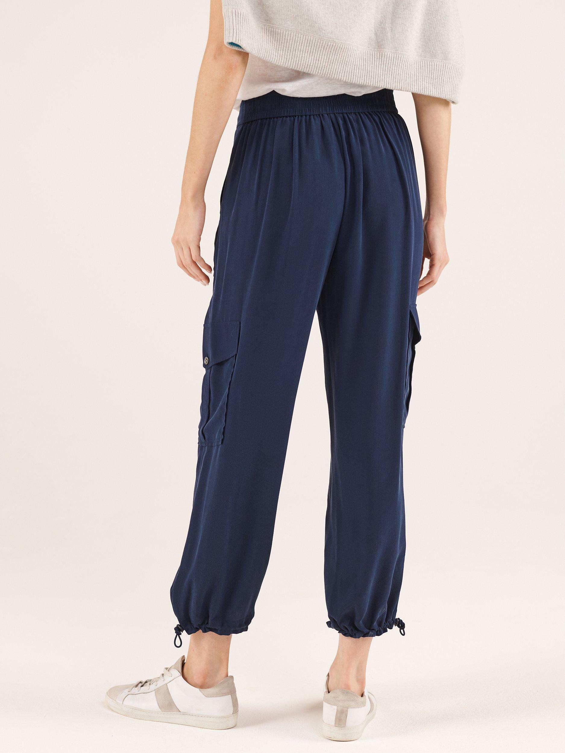 Product image 3 of 8, which shows NRBY Becca Silk Cargo Trousers, Navy, XS