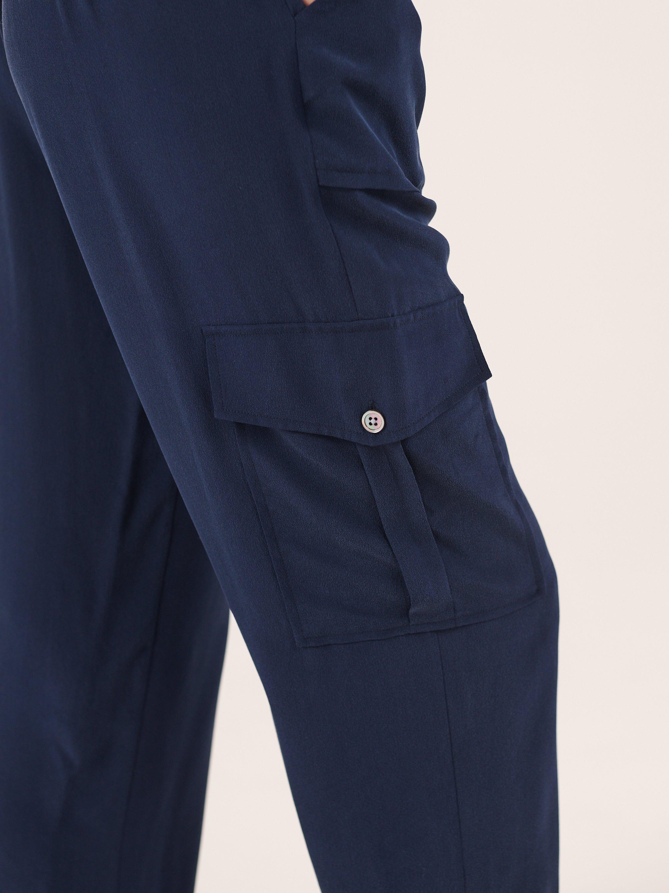 Product image 5 of 8, which shows NRBY Becca Silk Cargo Trousers, Navy, XS