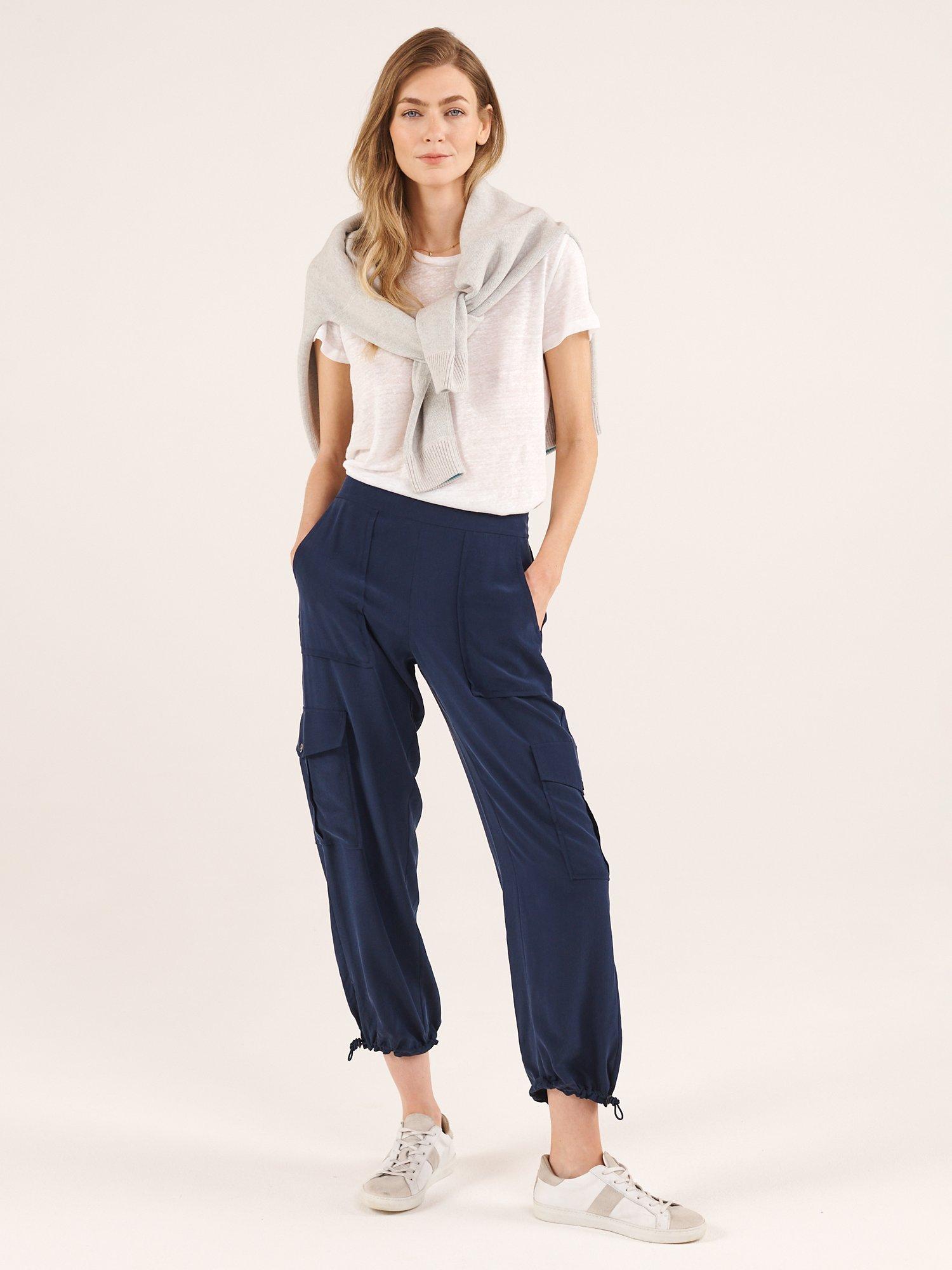 Product image 7 of 8, which shows NRBY Becca Silk Cargo Trousers, Navy, XS