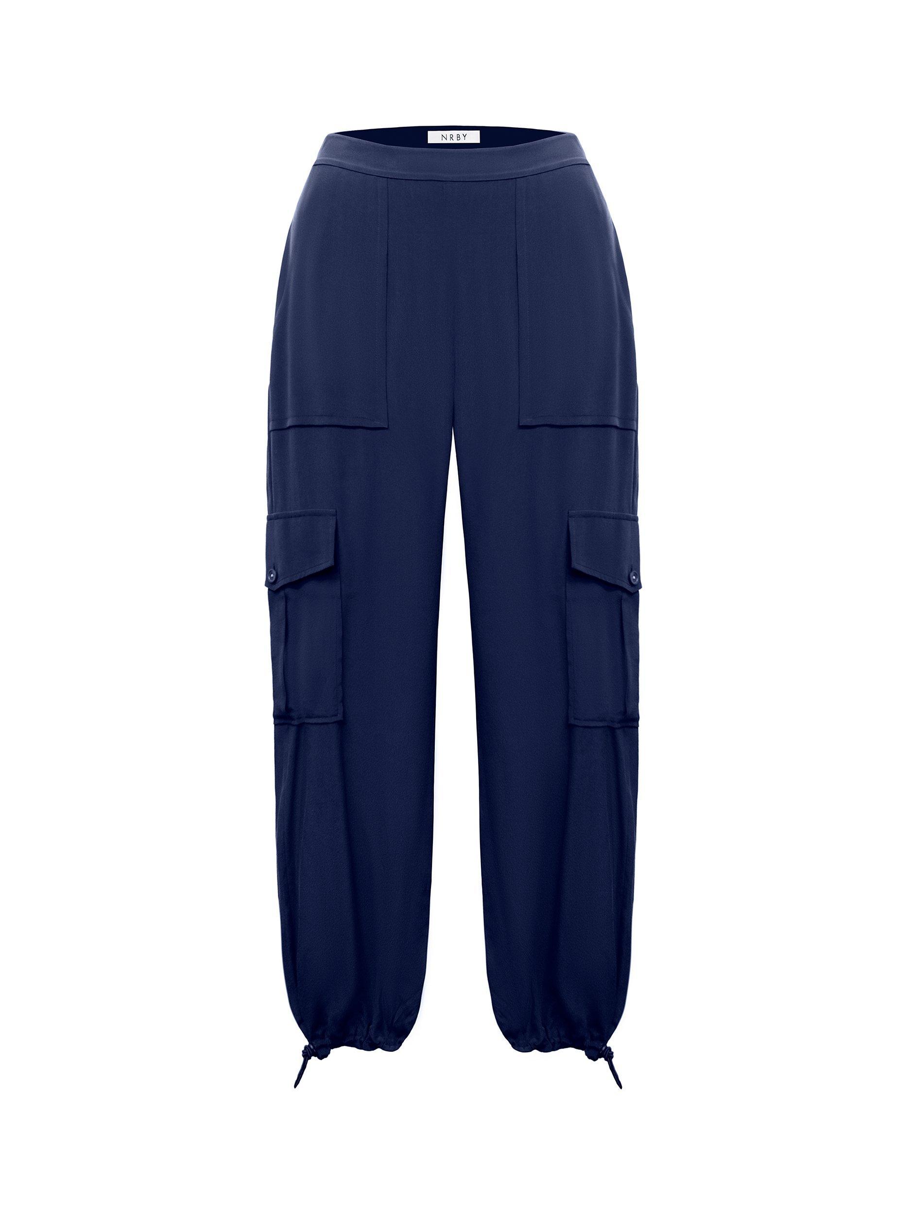 Product image 8 of 8, which shows NRBY Becca Silk Cargo Trousers, Navy, XS