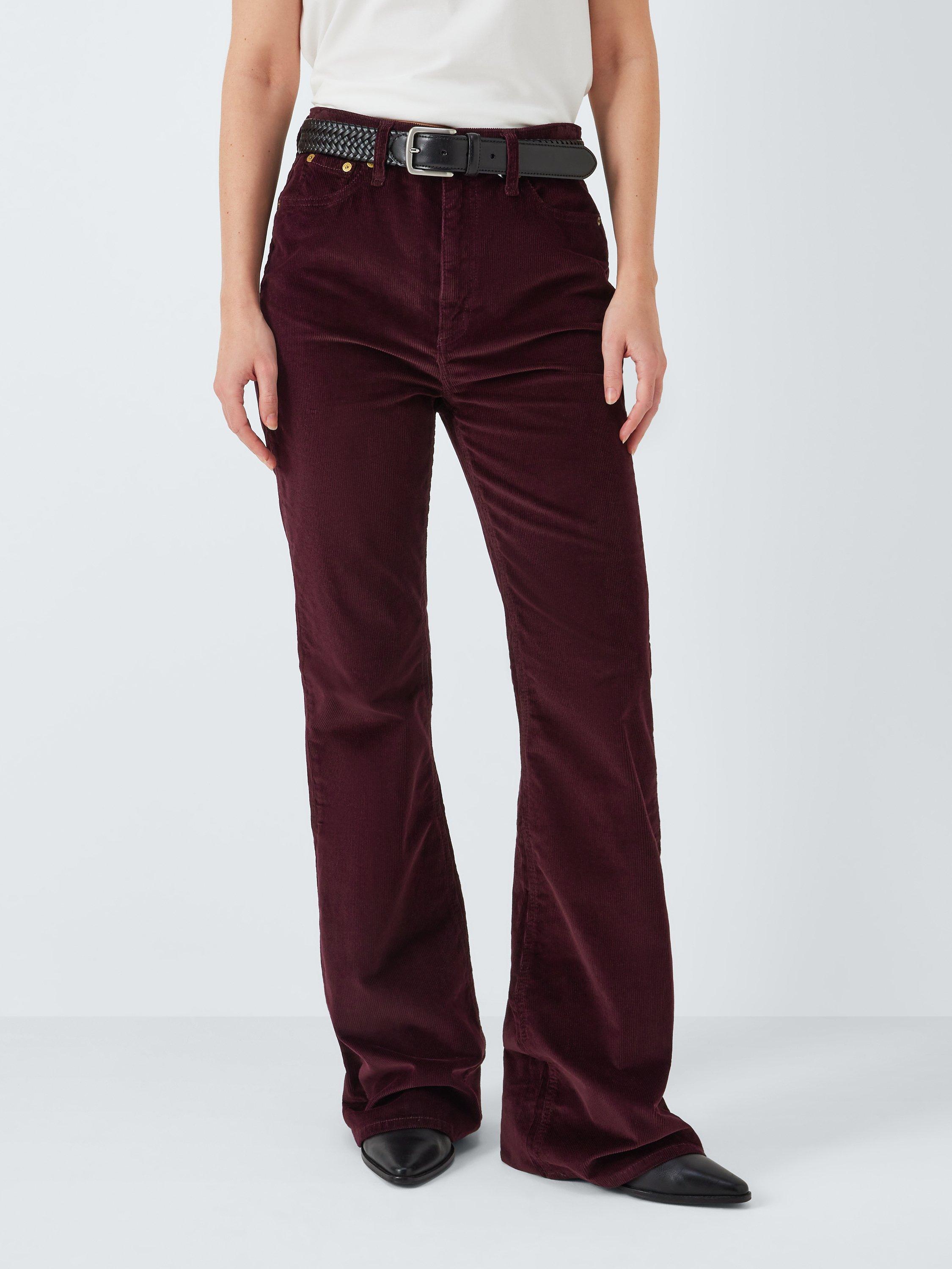 rag & bone Casey Cord High Rise Flared Trousers, Burgundy