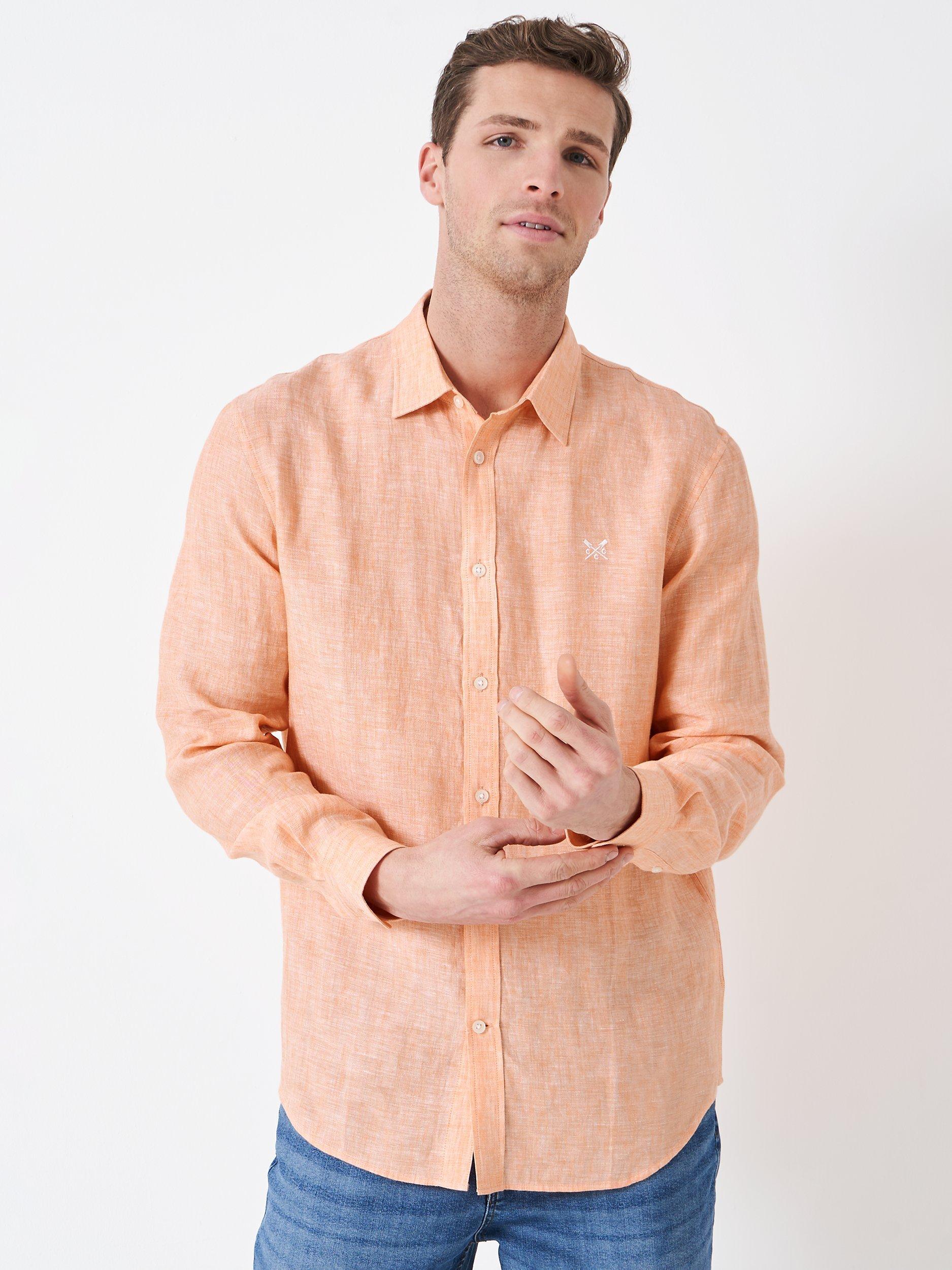 Crew Clothing Long Sleeve Linen Shirt, Light Orange