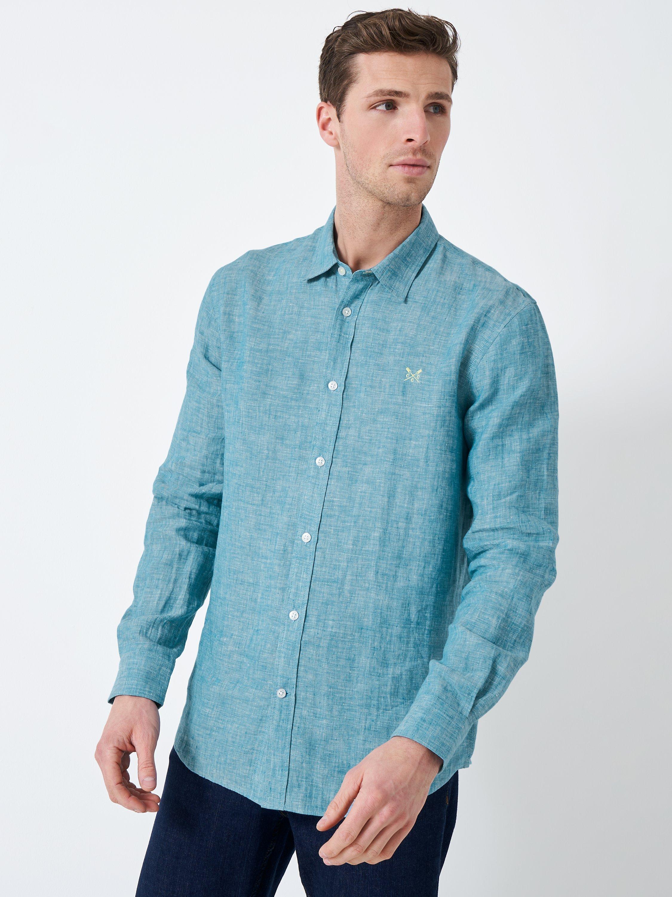 Crew Clothing Long Sleeve Linen Shirt, Mid Blue