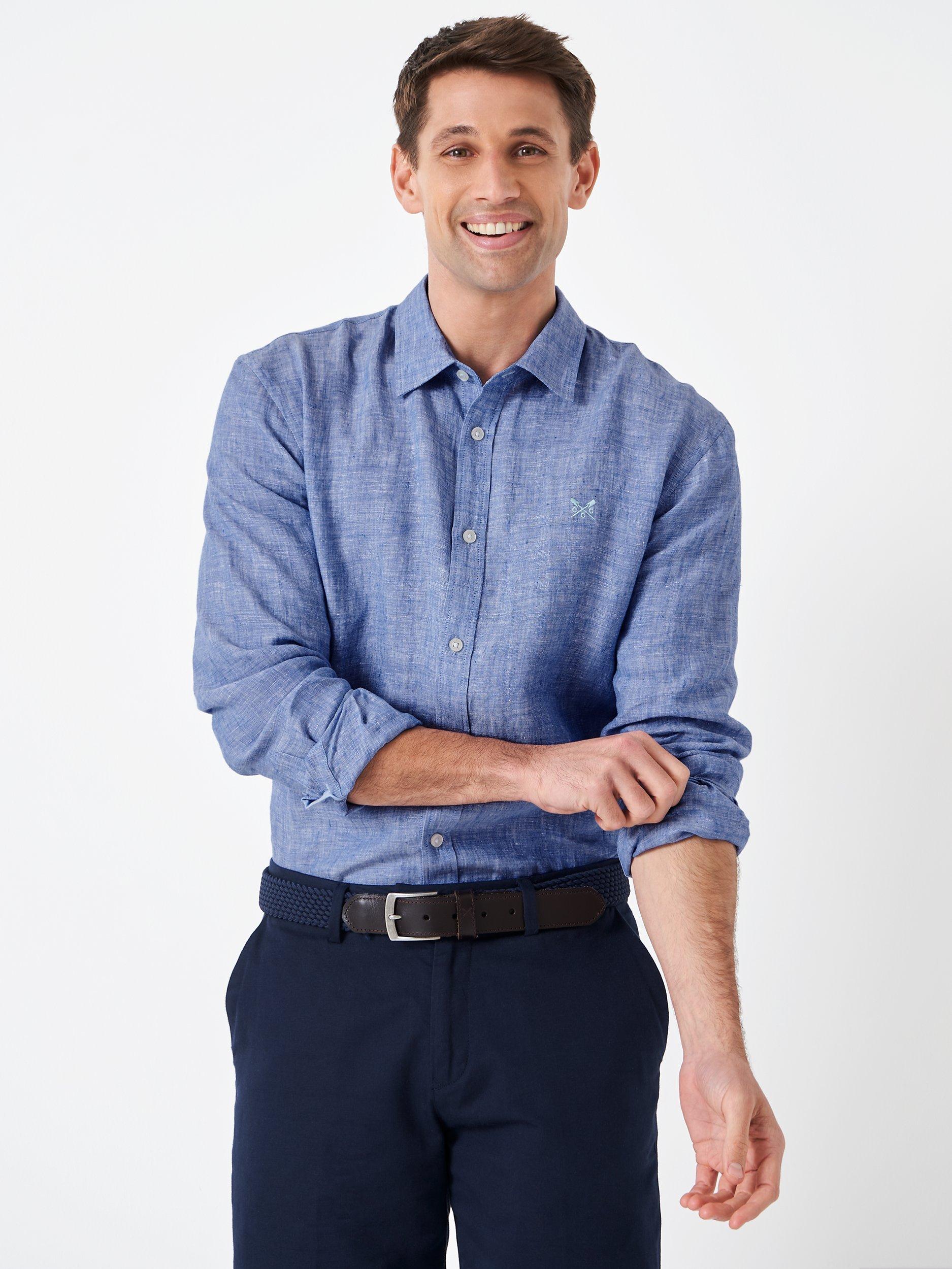 Crew Clothing Long Sleeve Linen Shirt, Dark Blue